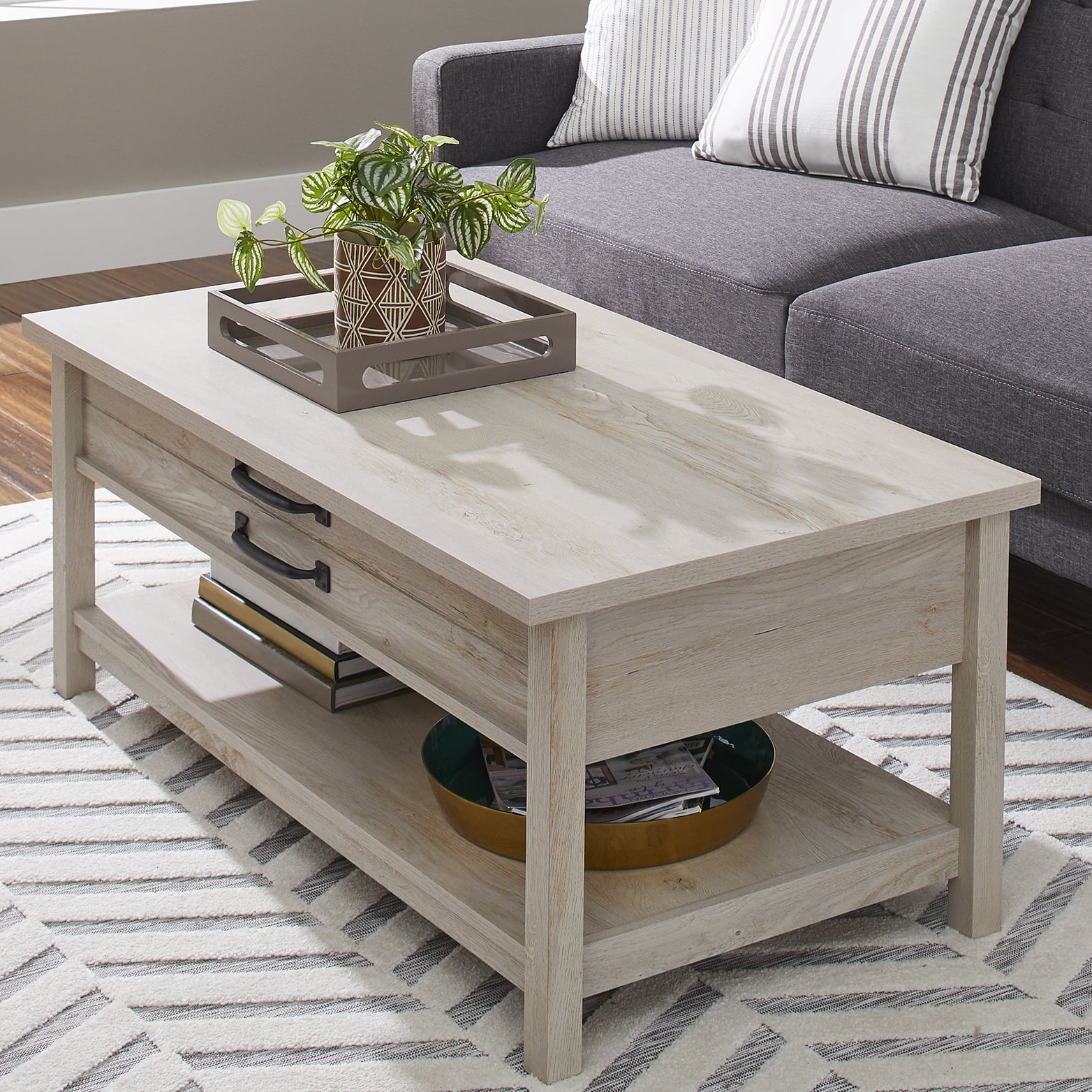 Better Homes & Gardens Modern Farmhouse Rectangle Lift Top Coffee Table. Rustic White finish