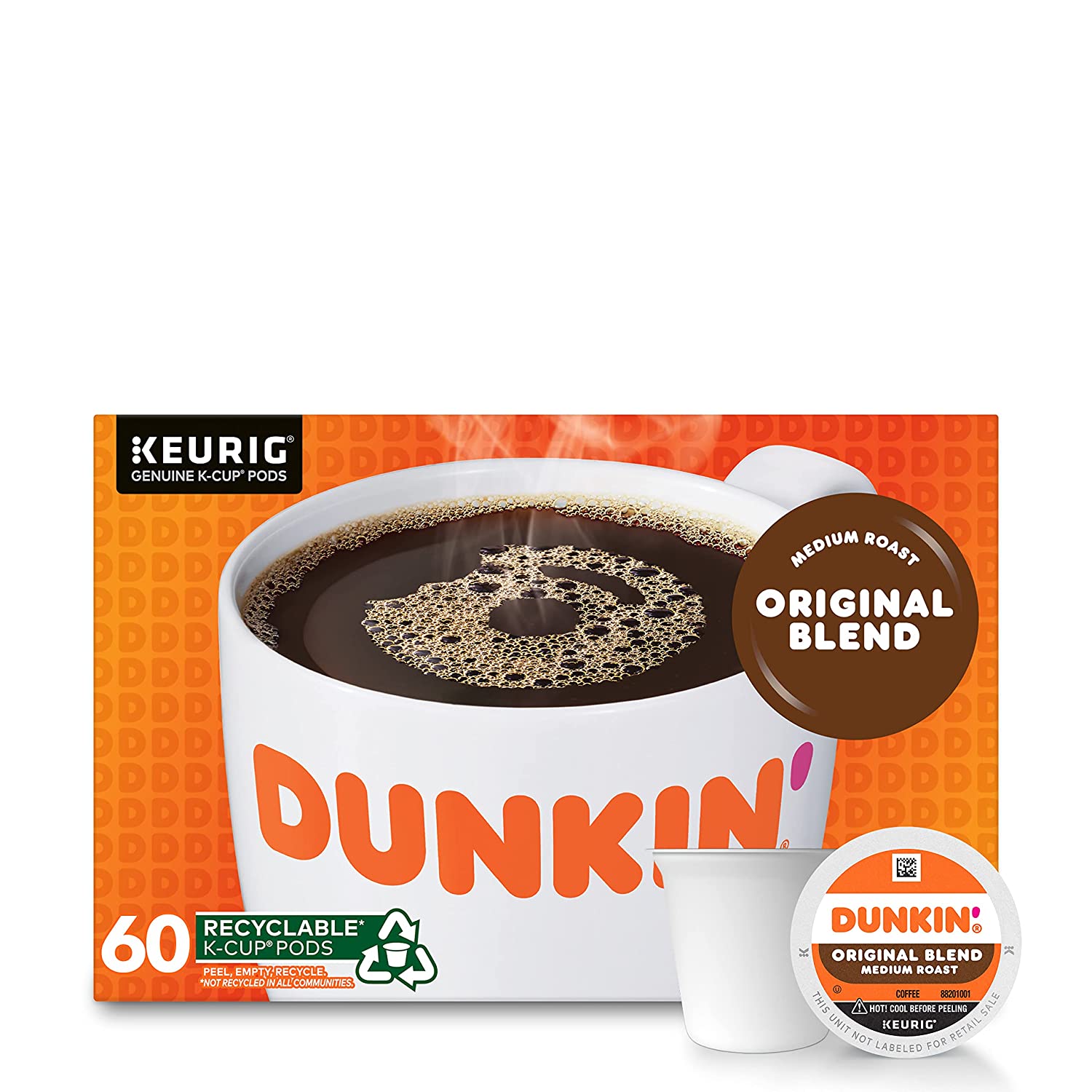 Dunkin- Original Blend Medium Roast Coffee. 60 Keurig K-Cup Pods