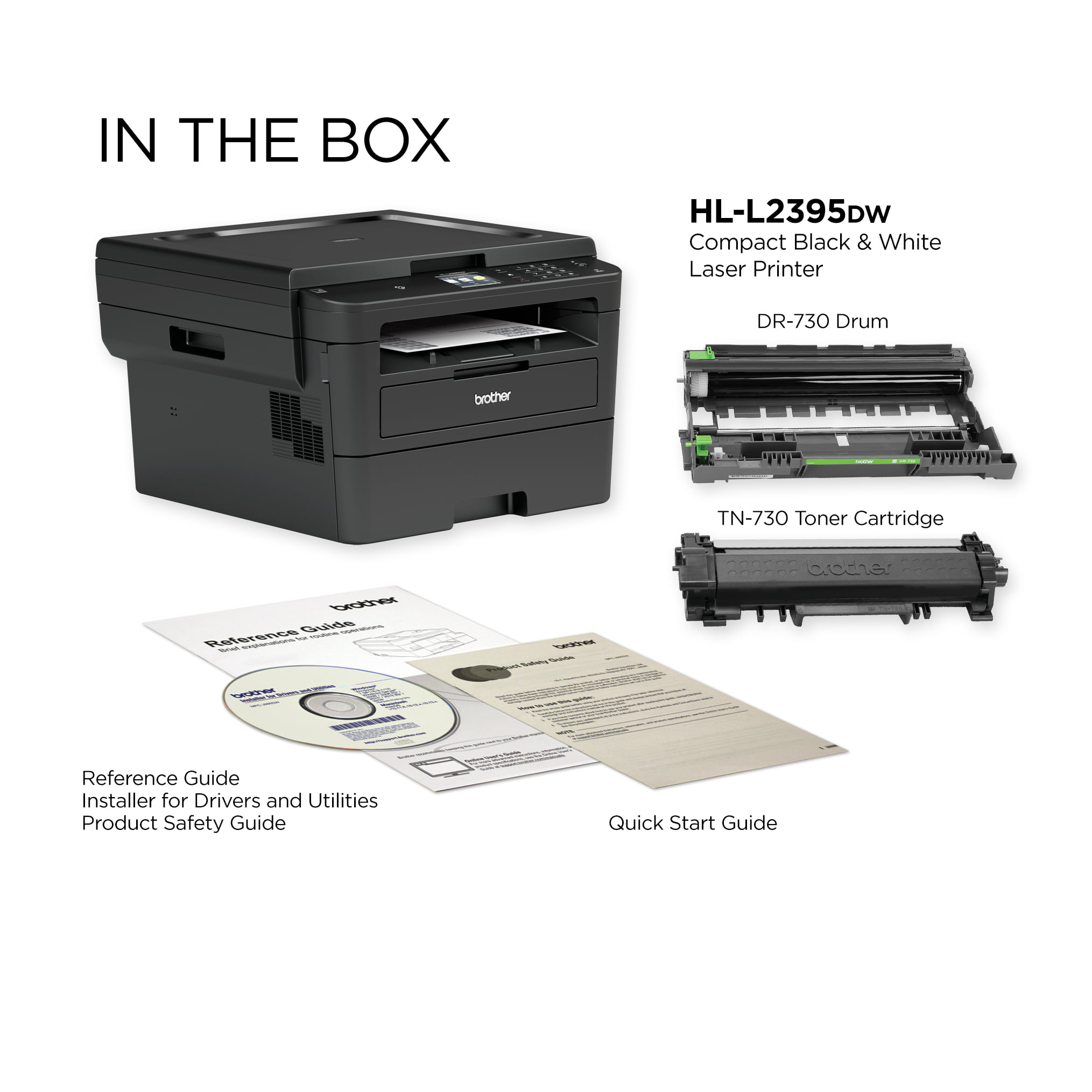 Brother HL-L2395DW Monochrome Laser Printer. Convenient Flatbed Copy & Scan. Wireless Connectivity