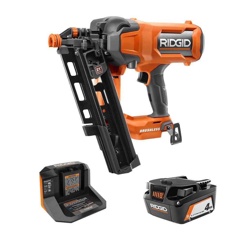 RIDGID R09894KN 18V Brushless Cordless 21° 3-1/2 in. Framing Nailer Kit with 4.0 Ah Battery and Charger