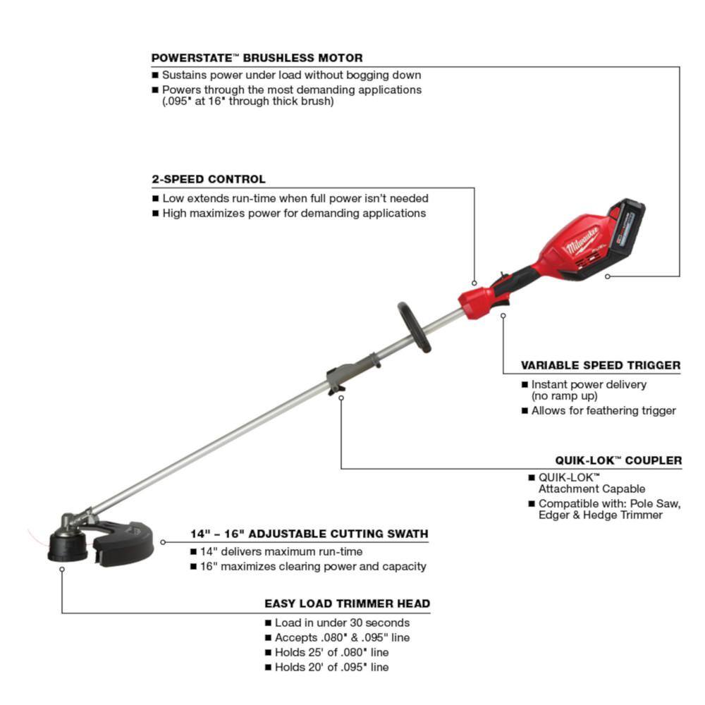 Milwaukee 2825-21ST-2726-20 M18 FUEL 18V Lithium-Ion Brushless Cordless QUIK-LOK String Trimmer 8.0Ah Kit with M18 FUEL 24 in. Hedge Trimmer(2-Tool)
