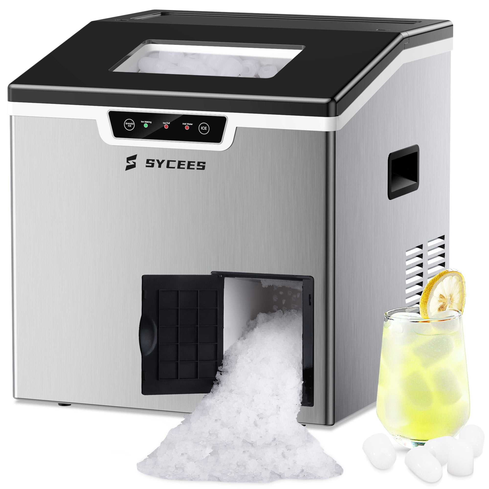 Sycees 2-in-1 Countertop Ice Maker Machine & Ice Shaver. 44lbs Stainless Steel