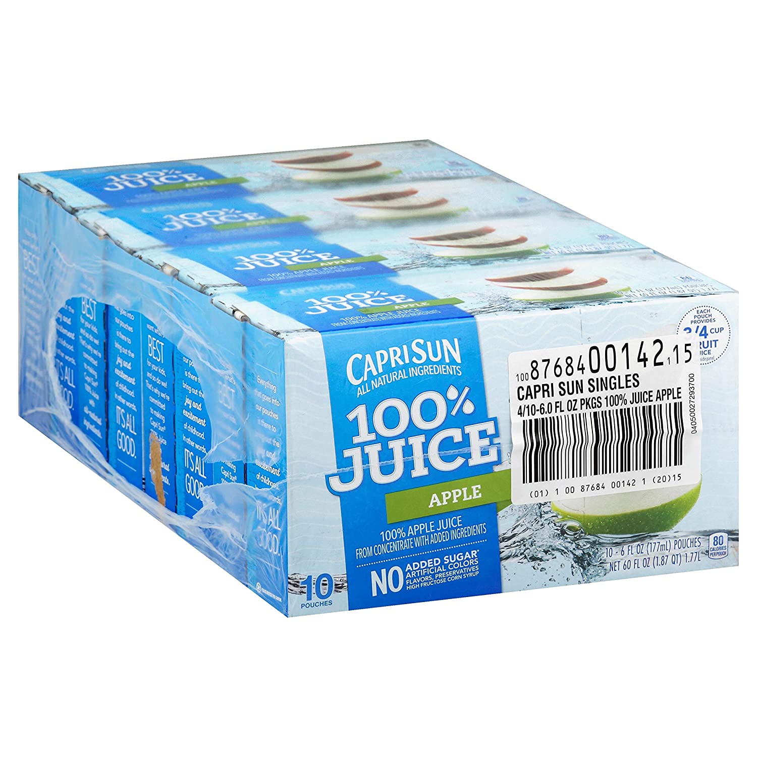 Capri Sun 100% Apple Juice Ready-to-Drink Juice (40 Pouches. 4 Boxes of 10)