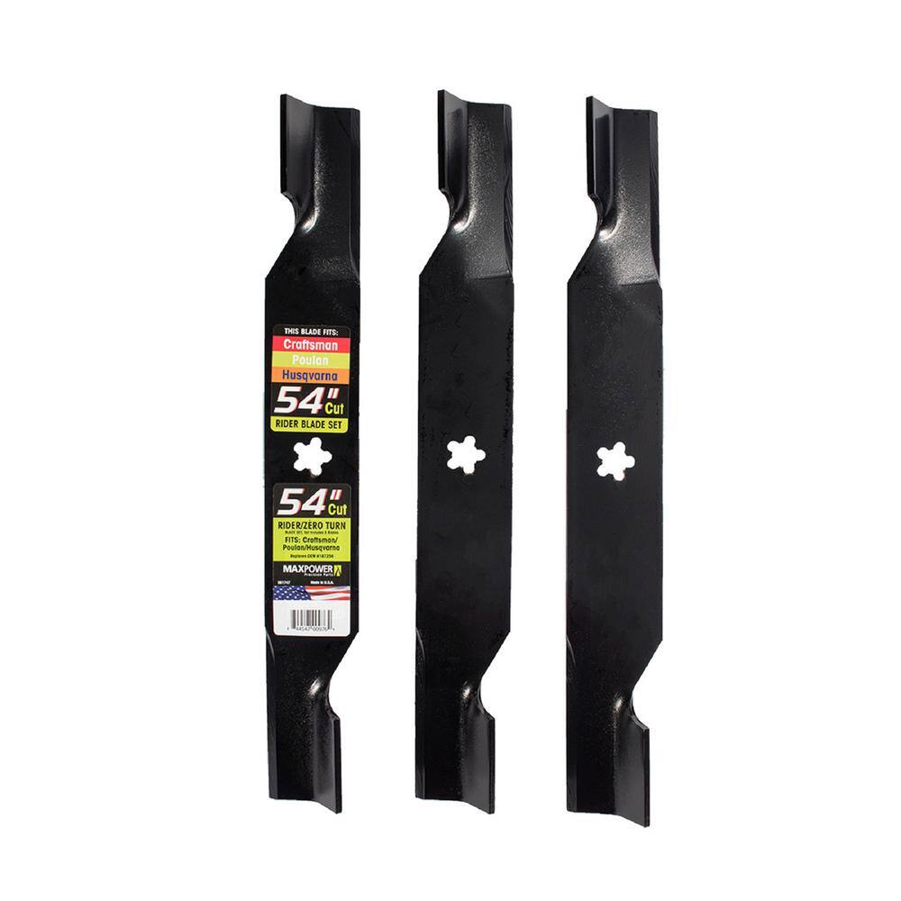 MaxPower 561747B 3 Blade Set for Many 54 in. Cut Craftsman. Husqvarna. Poulan Mowers Replaces OEM #-s 187256 and 532187256