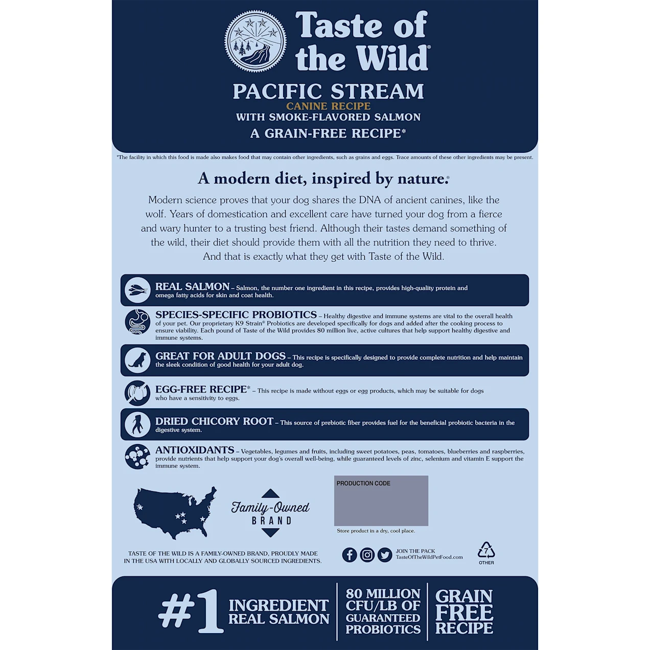 Taste of the Wild Pacific Stream Grain-Free with Smoke-Flavored Salmon Dry Dog Food. 28 lbs.