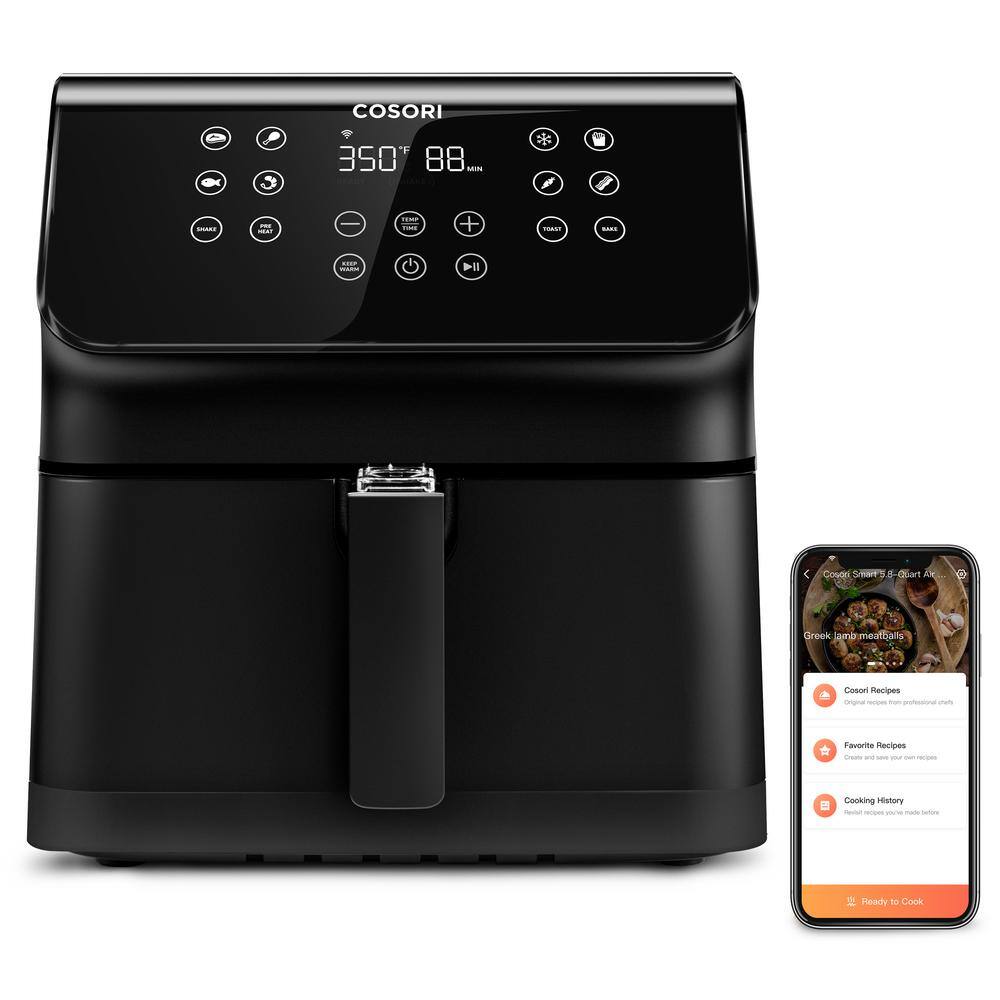 Cosori  Pro XLS II Smart 5.8 qt. Black Digital Air Fryer with Pizza Pan