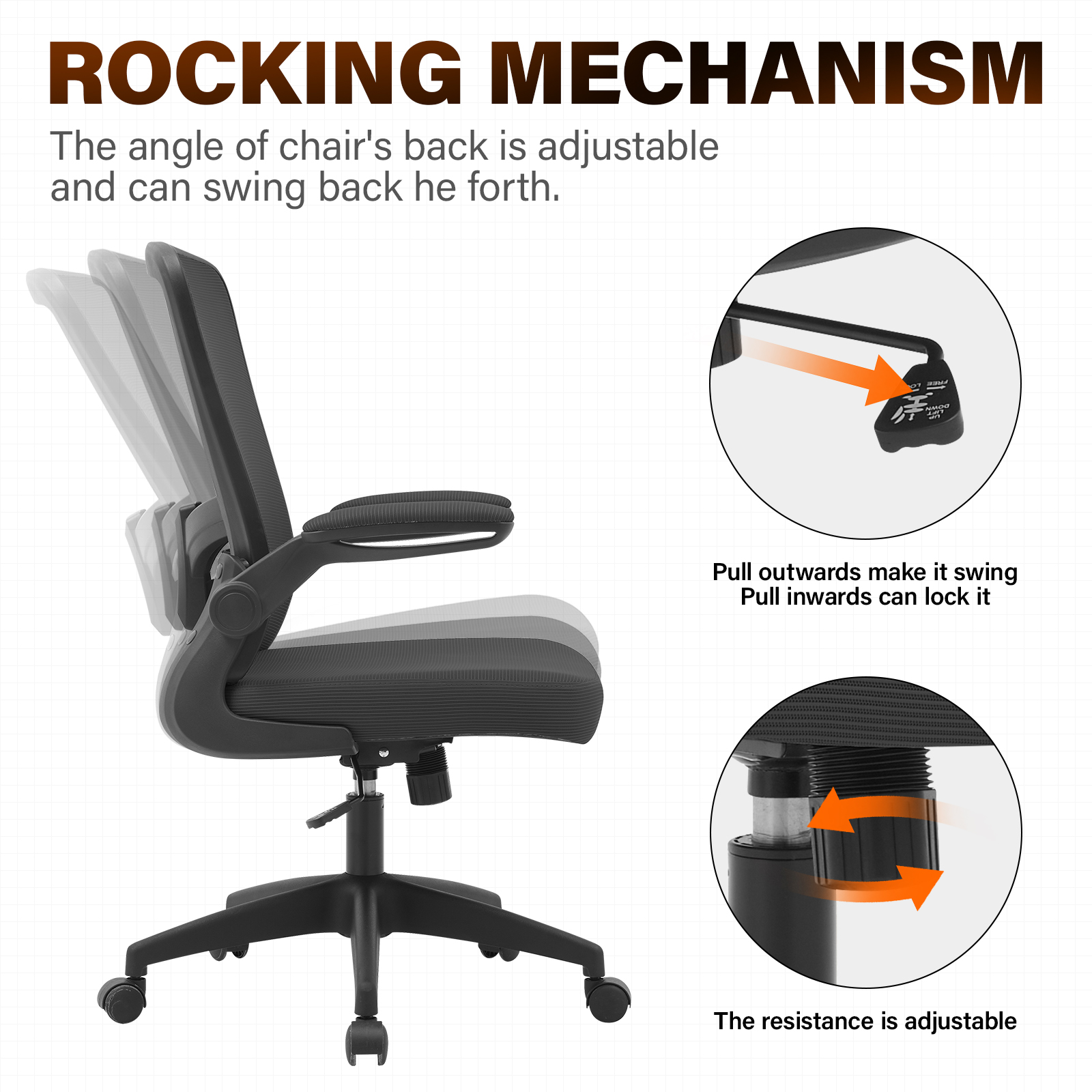 AMZFUN Ergonomic Office Chair Desk Chair with Adjustable Height and Lumbar Support (Black)