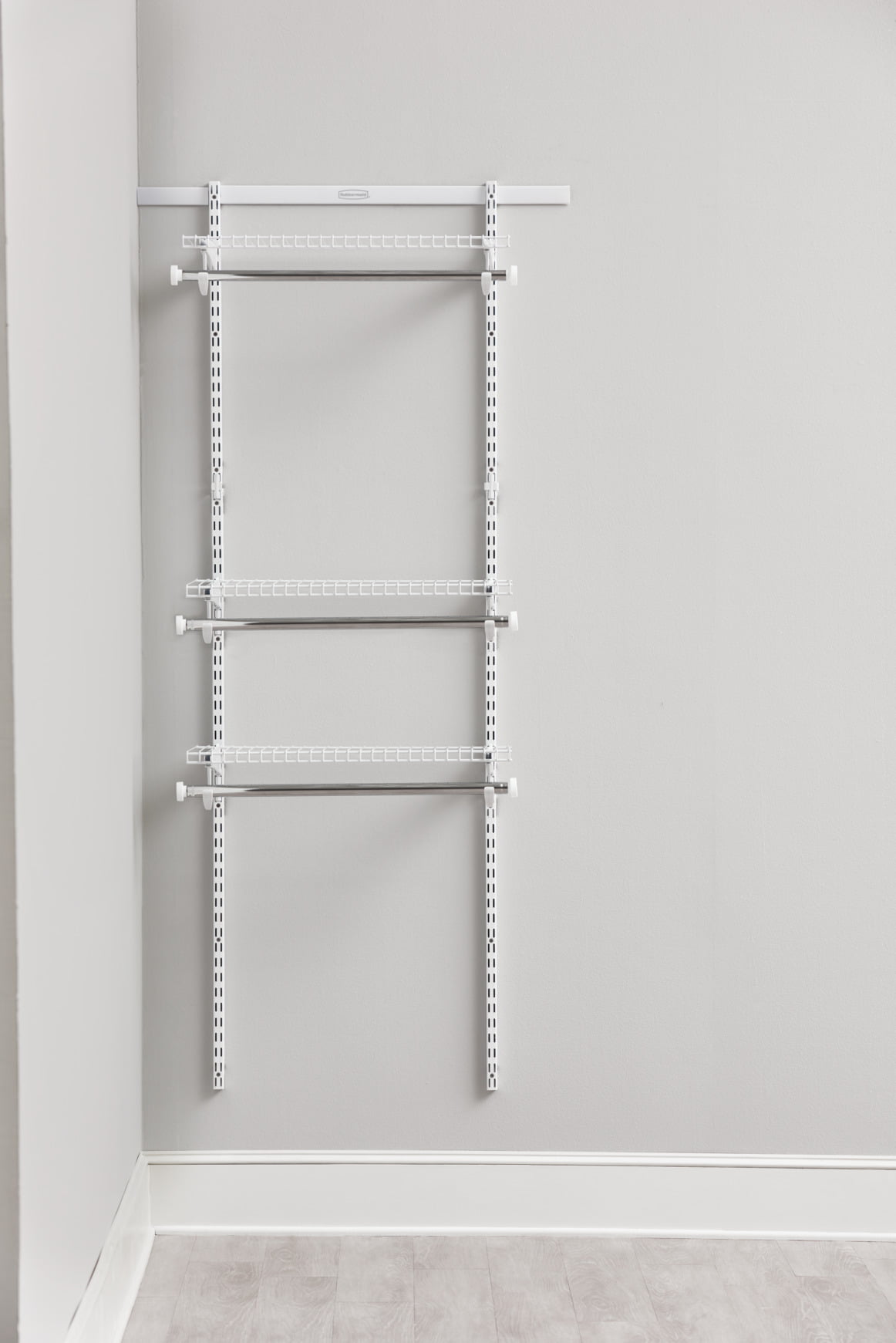 Rubbermaid 2-4ft Steel Expandable Closet Kit Organization Storage Solution. White