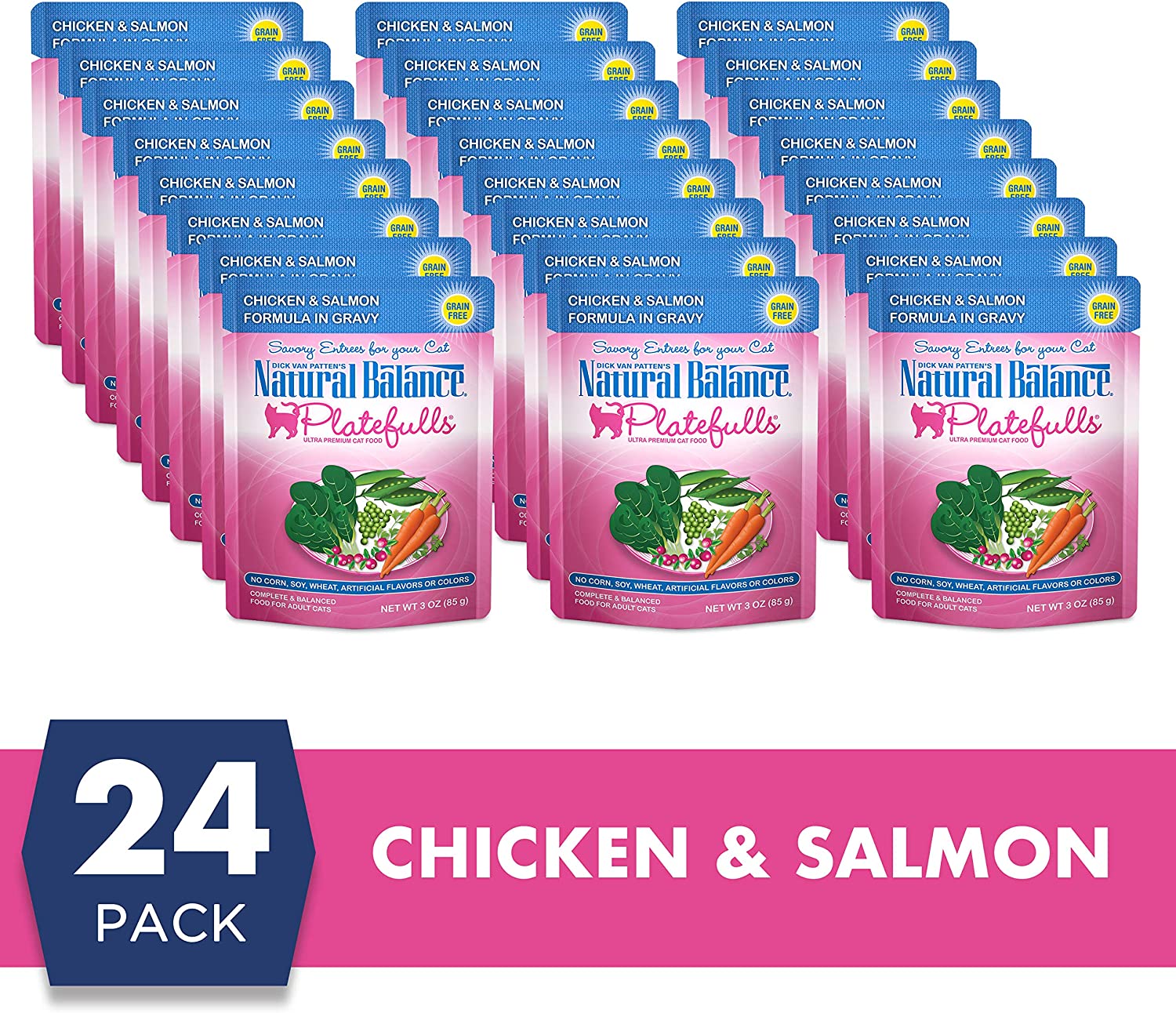 Natural Balance Platefulls Chicken & Salmon Formula in Gravy Grain-Free Cat Food Pouches 3-oz pouch case of 24