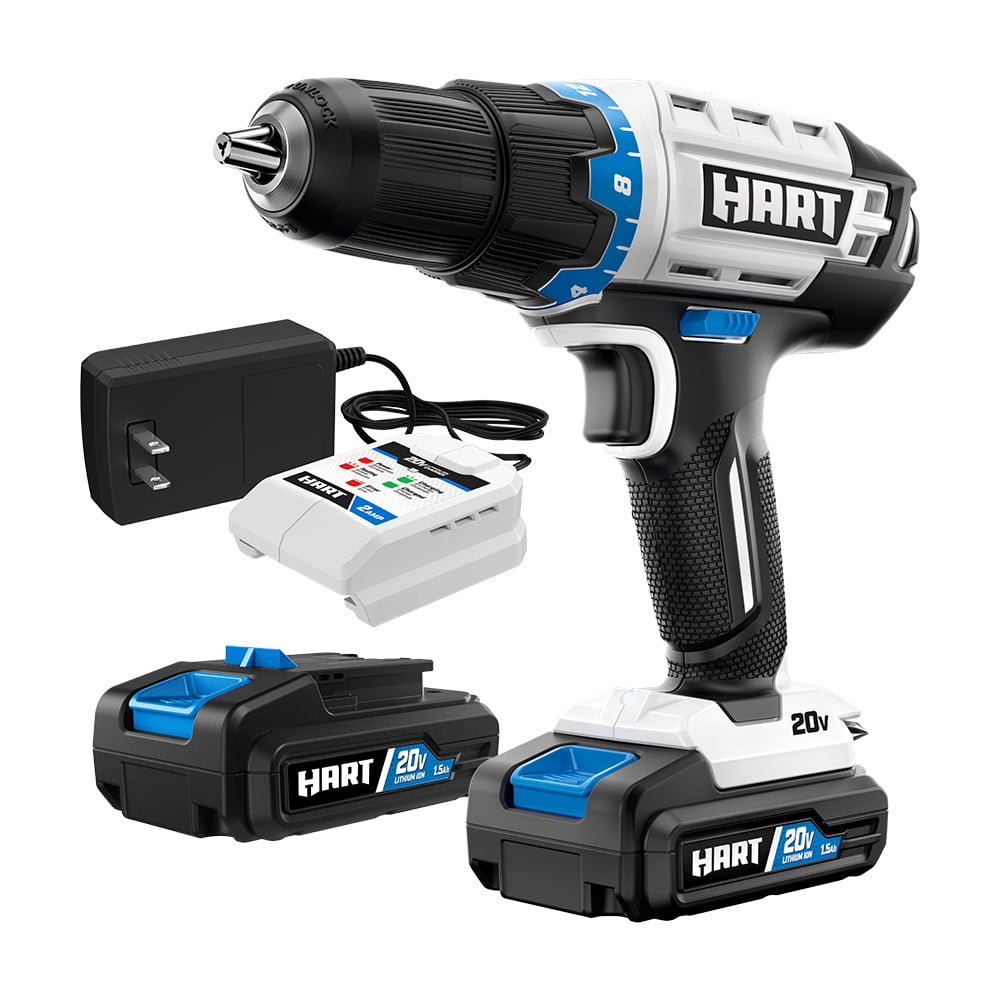 HART 20-Volt Cordless 1/2-inch Drill/Driver Kit. (2) 20-Volt 1.5Ah Lithium-Ion Batteries