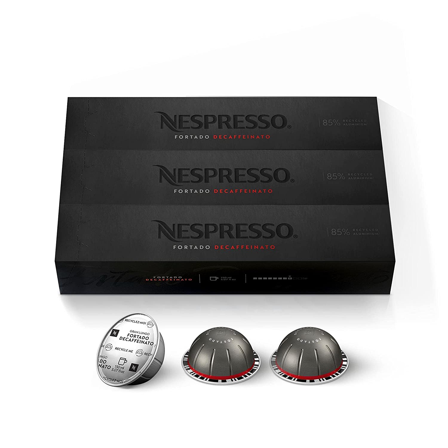 Nespresso Vertuo Fortado Decaffeinato. Gran Lungo. 30 Count Coffee Capsules (VERTUO ONLY)