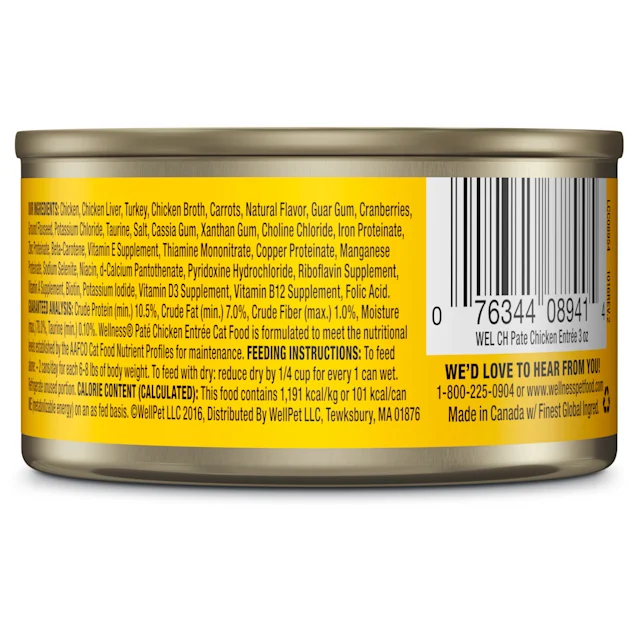 Wellness Complete Health Natural Grain Free Chicken Pate Wet Cat Food. 3 oz.. Case of 24