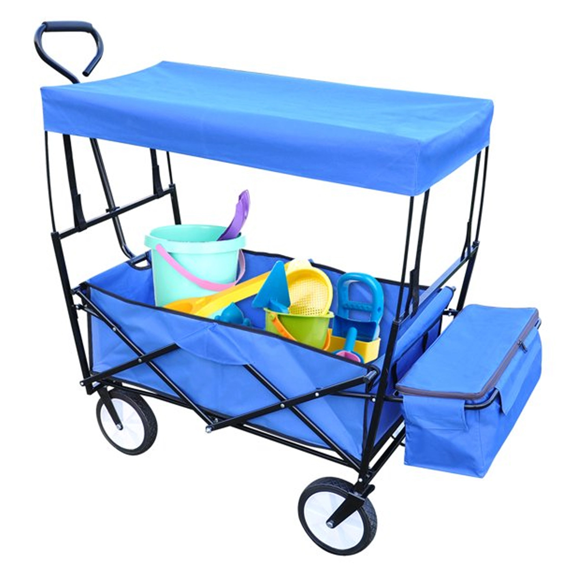 Collapsible Wagon Folding Cart with Canopy Beach Garden Outdoor Sport Utility Cart Wheels Adjustable Handle Rear Storage. Blue 49.2 x 20.5 x 45.27 inches