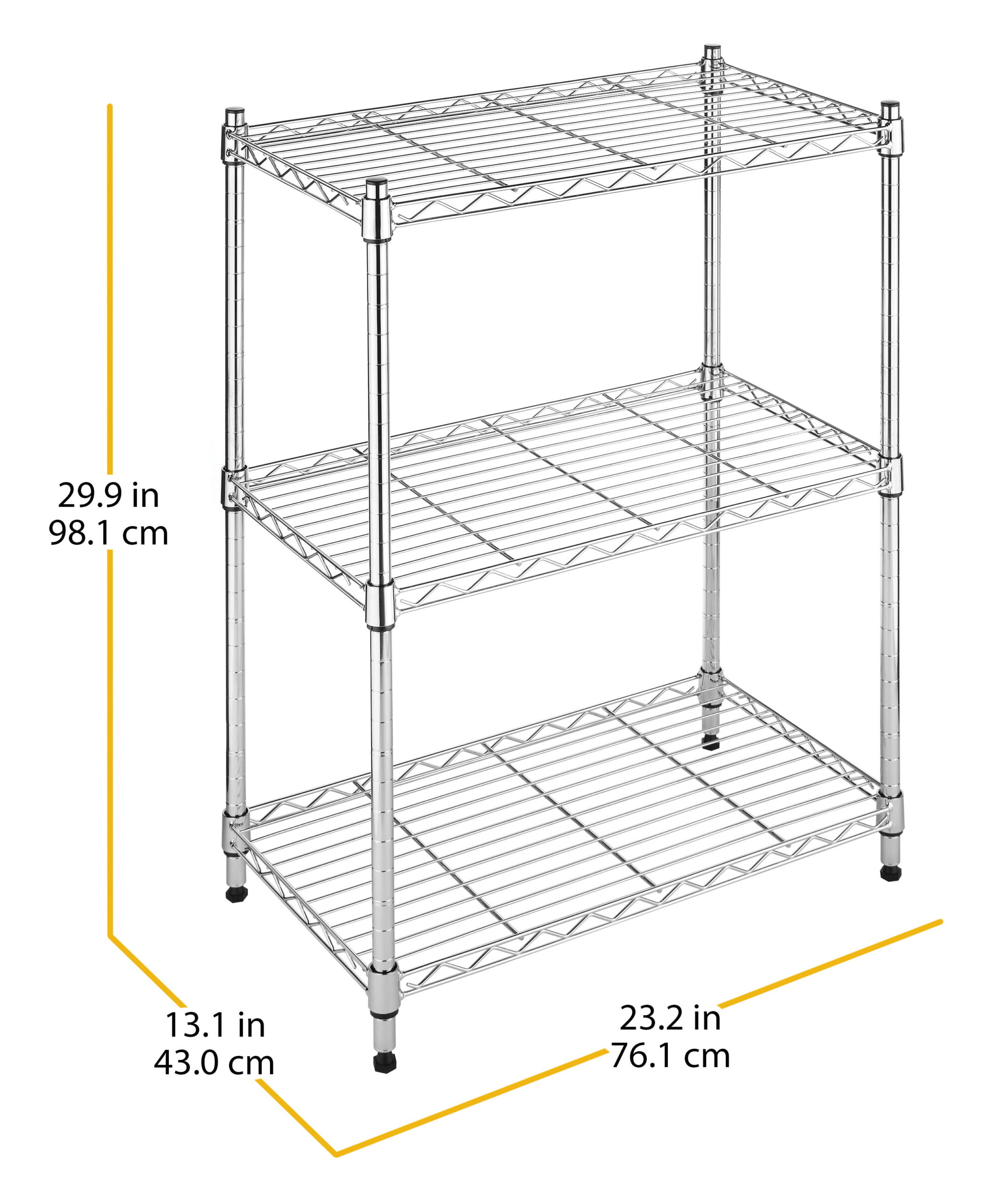 Whitmor Supreme Adjustable 23.15″W x 13.11″D x 29.9″H 3-Shelf Freestanding Shelves. Chrome