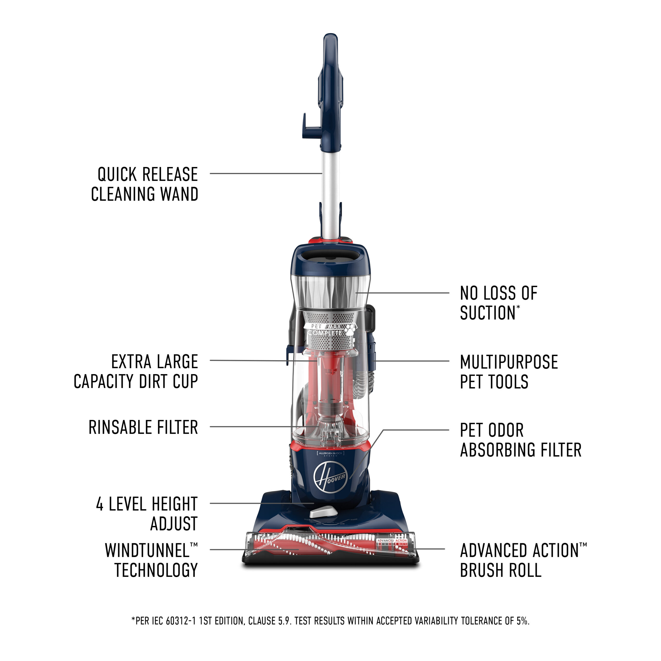 Hoover Residential Vacuum-UH74110M Hoover Pet Max Complete Bagless Upright Vacuum Cleaner with Allergen Block Technology