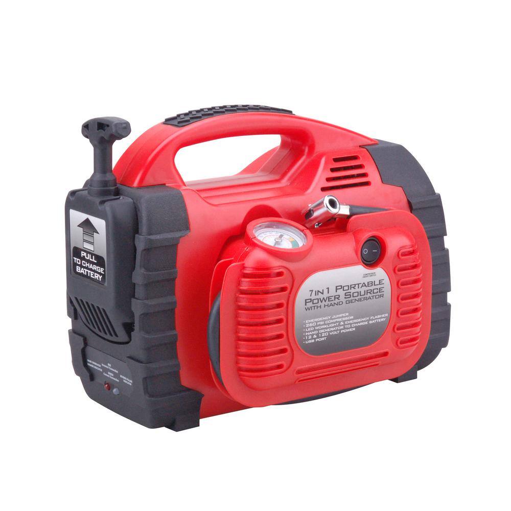 Unbranded 91000 12-Volt/USB Power 7-in-1 Portable Power Station. Jump Starter. Air Compressor. Manual Generator. Battery Charger