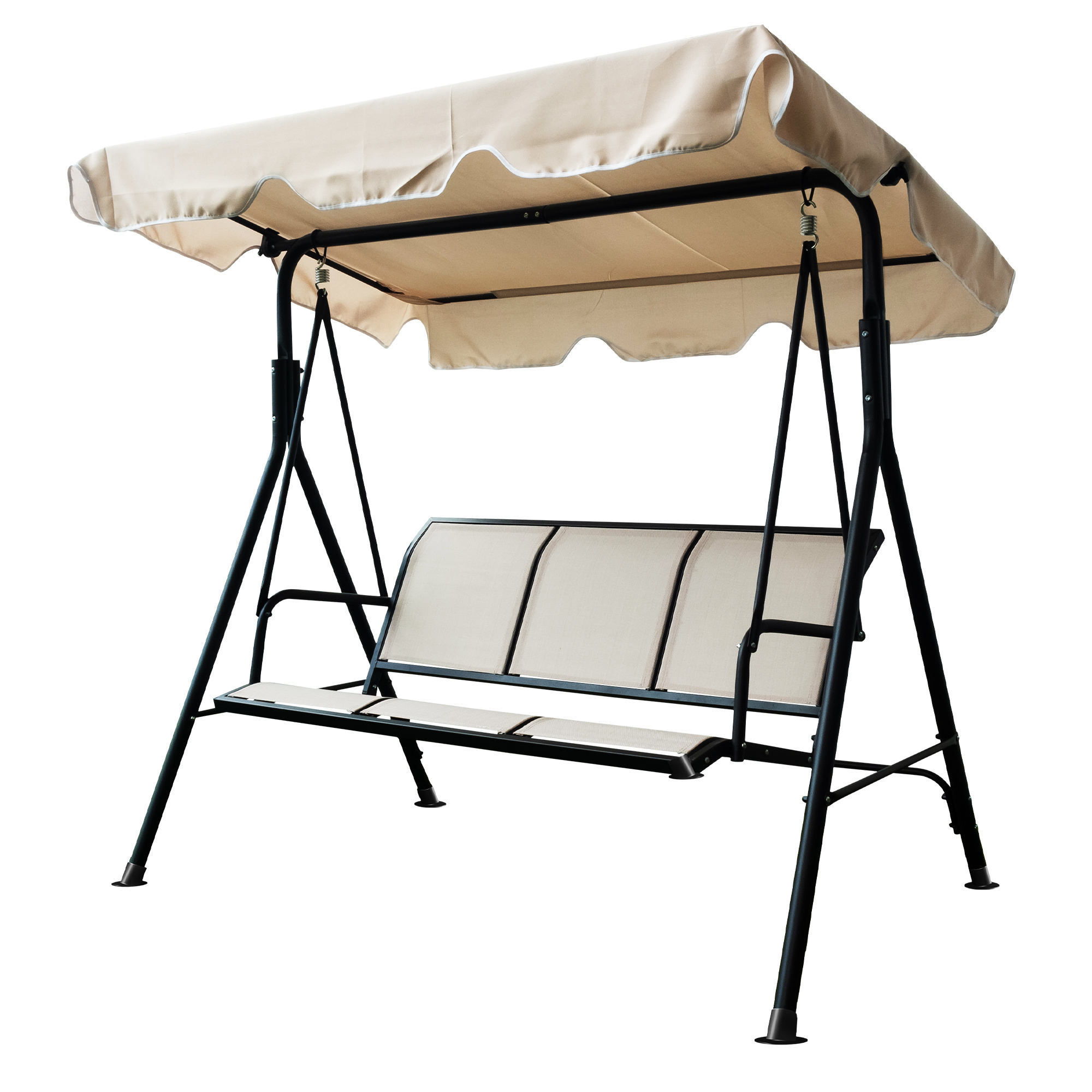 Upland 3-Seater Outdoor Adjustable Canopy Porch Swing Chair for Patio. Garden. Poolside. Balcony w/Armrests. Textilene Fabric. Steel Frame