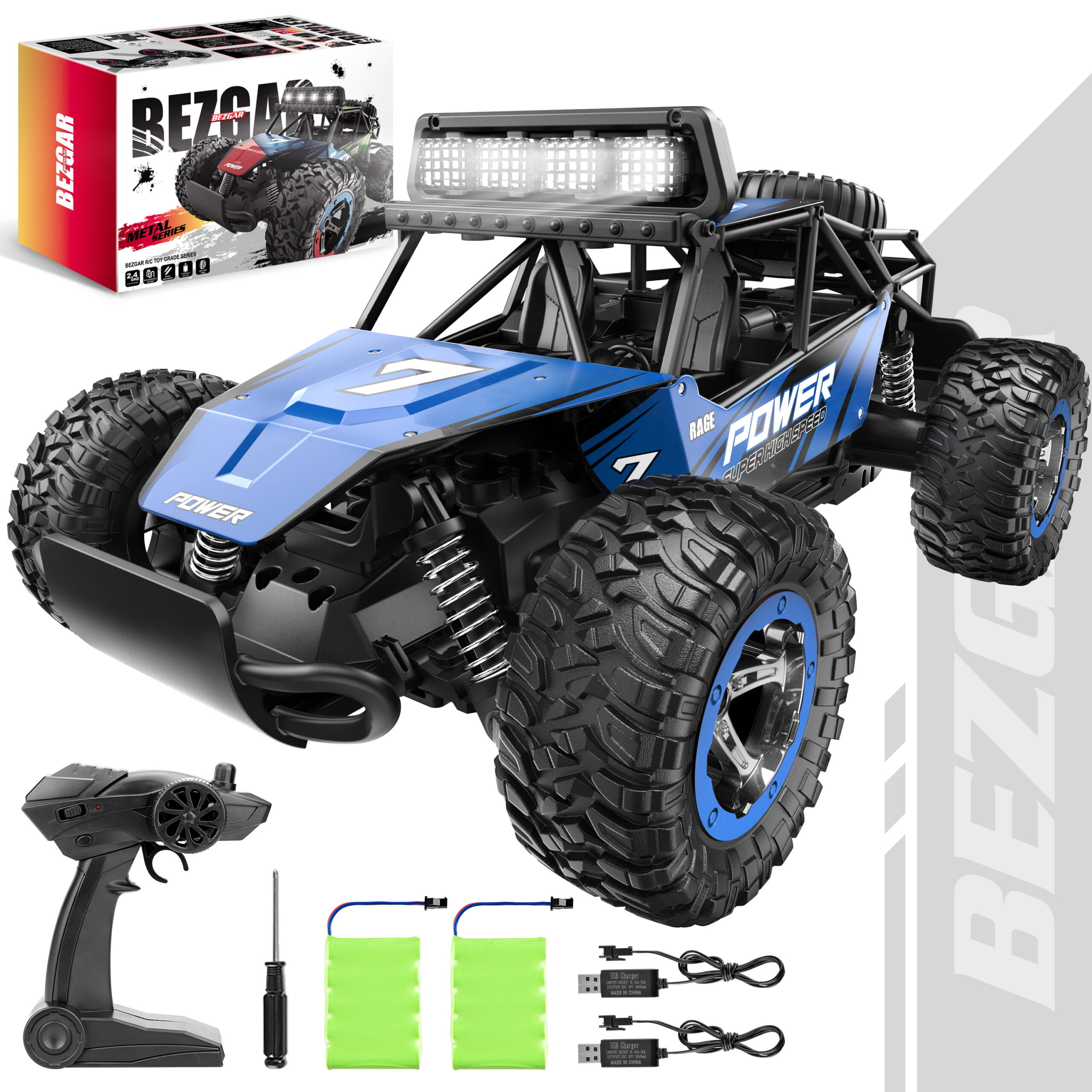 Bezgar 1:14 RC Cars Remote Control Monster Trucks RC Drift Car for Adults Kids 8+. 2 Car Batteries