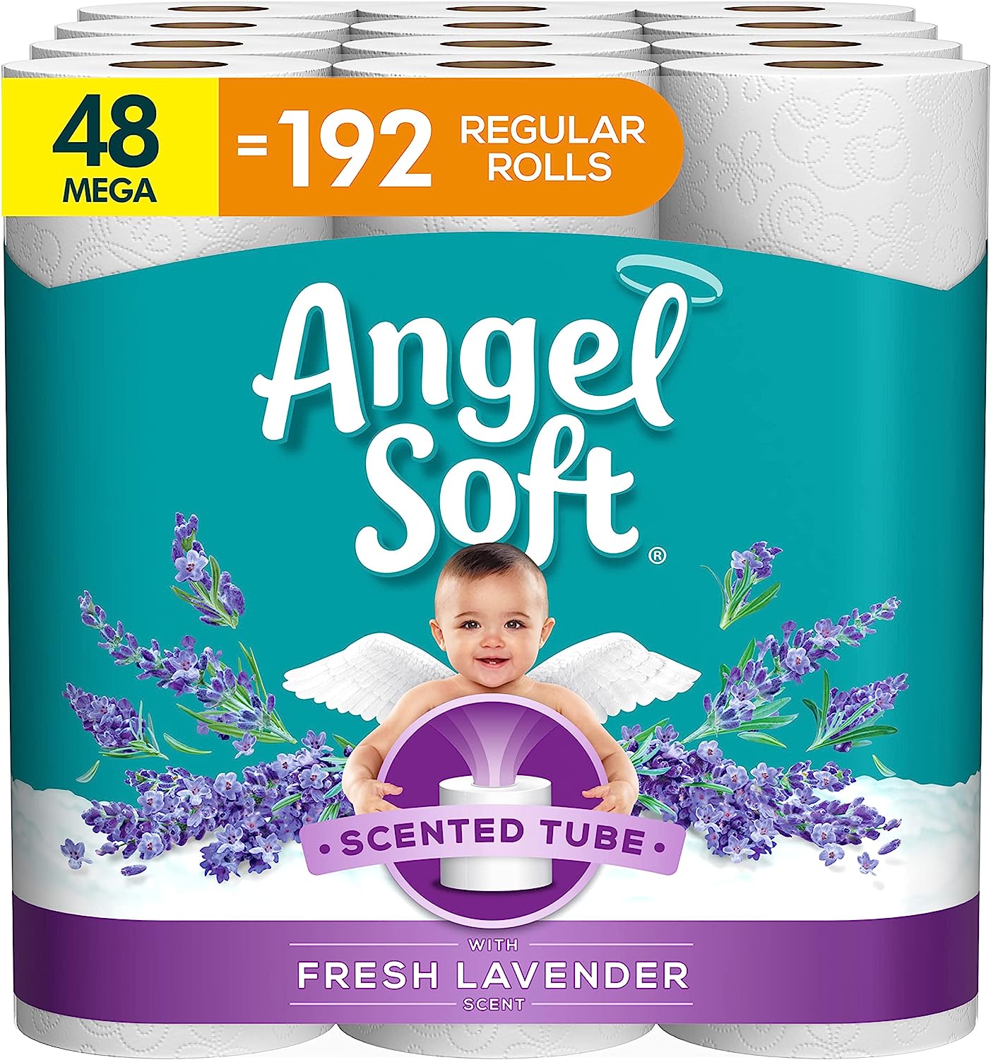 Angel Soft Toilet Paper with Fresh Lavender Scent. 48 Mega Rolls = 192 Regular Rolls. 2-Ply Bath Tissue