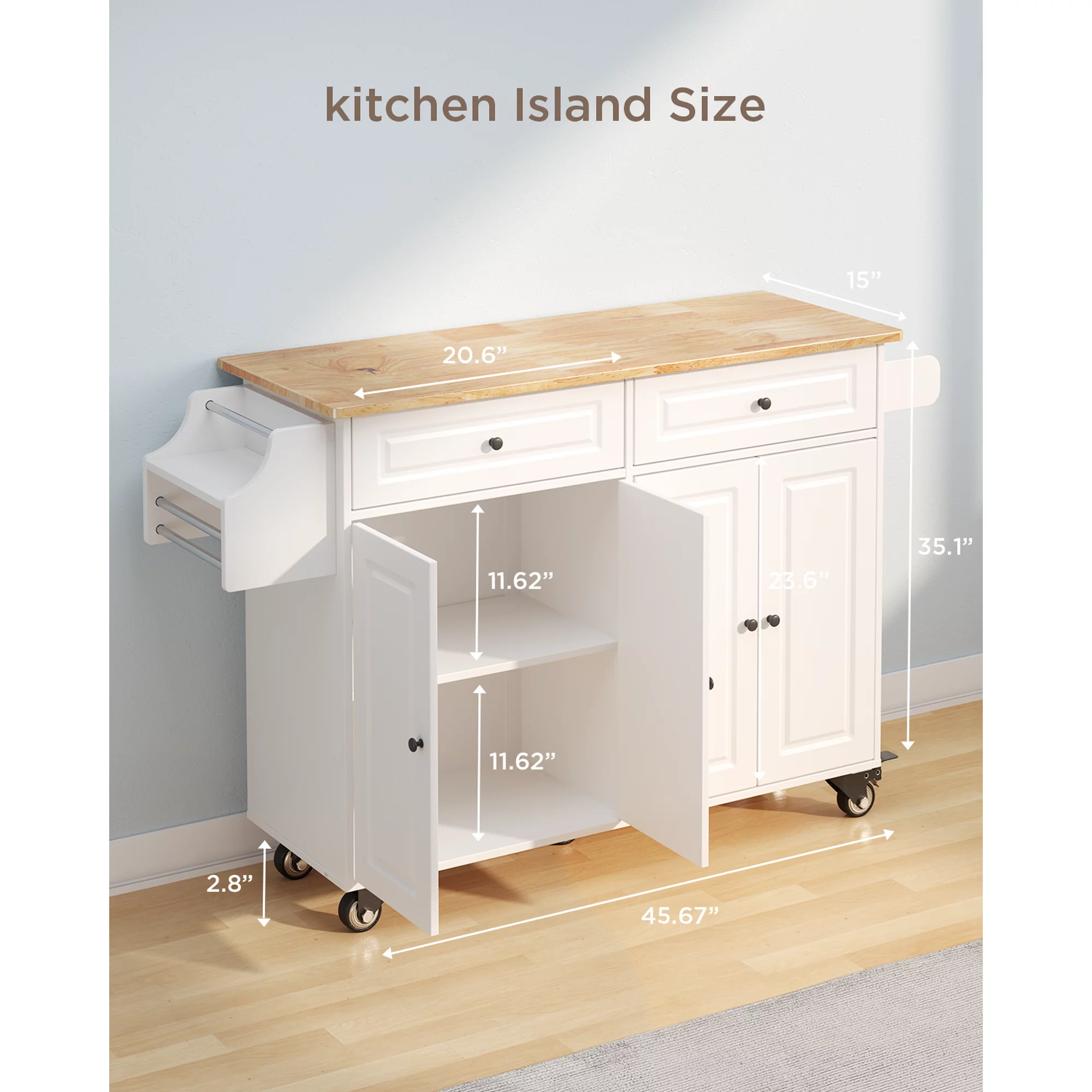 Bealife 52″ Kitchen Island Carts with Storage on Wheels. White