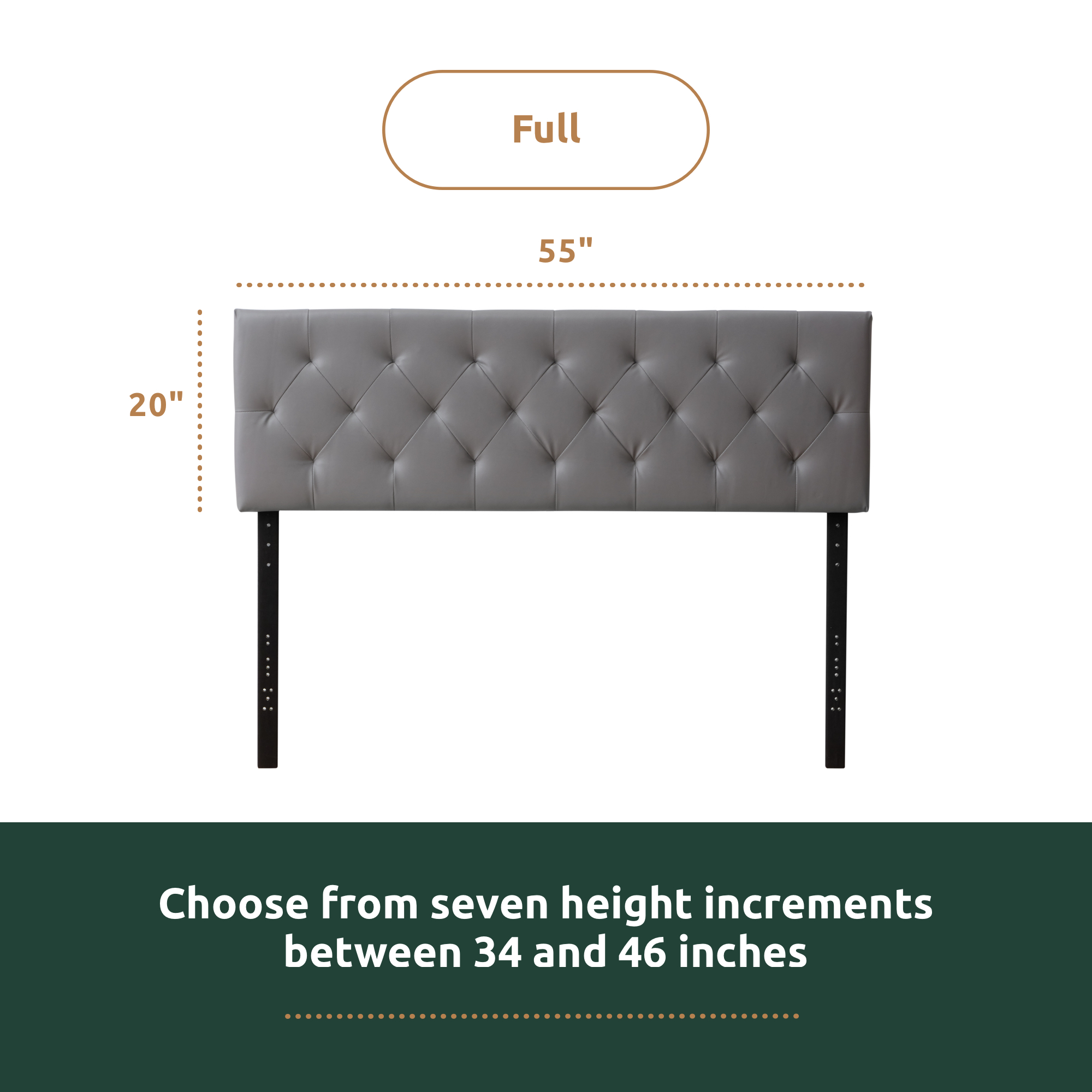 Rest Haven Harrington Faux Leather Upholstered Headboard. Full. Gray