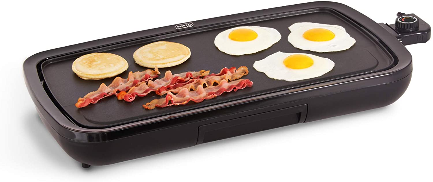 Dash Everyday Nonstick Electric Griddle for Pancakes. Burgers. Quesadillas. Eggs & other on the go Breakfast. Lunch & Snacks with Drip Tray + Included Recipe Book. 20in. 1500-Watt - Black