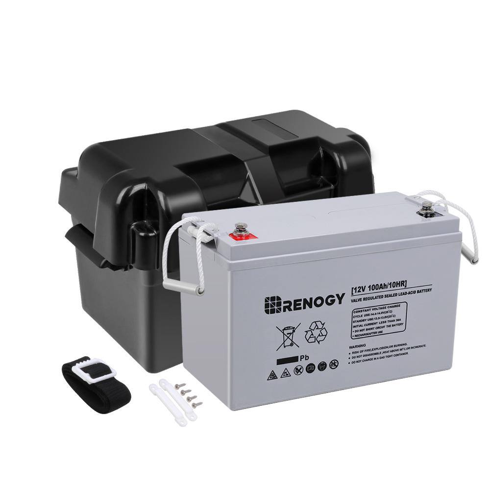 Renogy RBT100AGM12B Deep Cycle AGM Battery 12-Volt 100Ah w/ Box Safe Charge Most Home Appliances for Off-Grid Solar System. Maintenance-Free