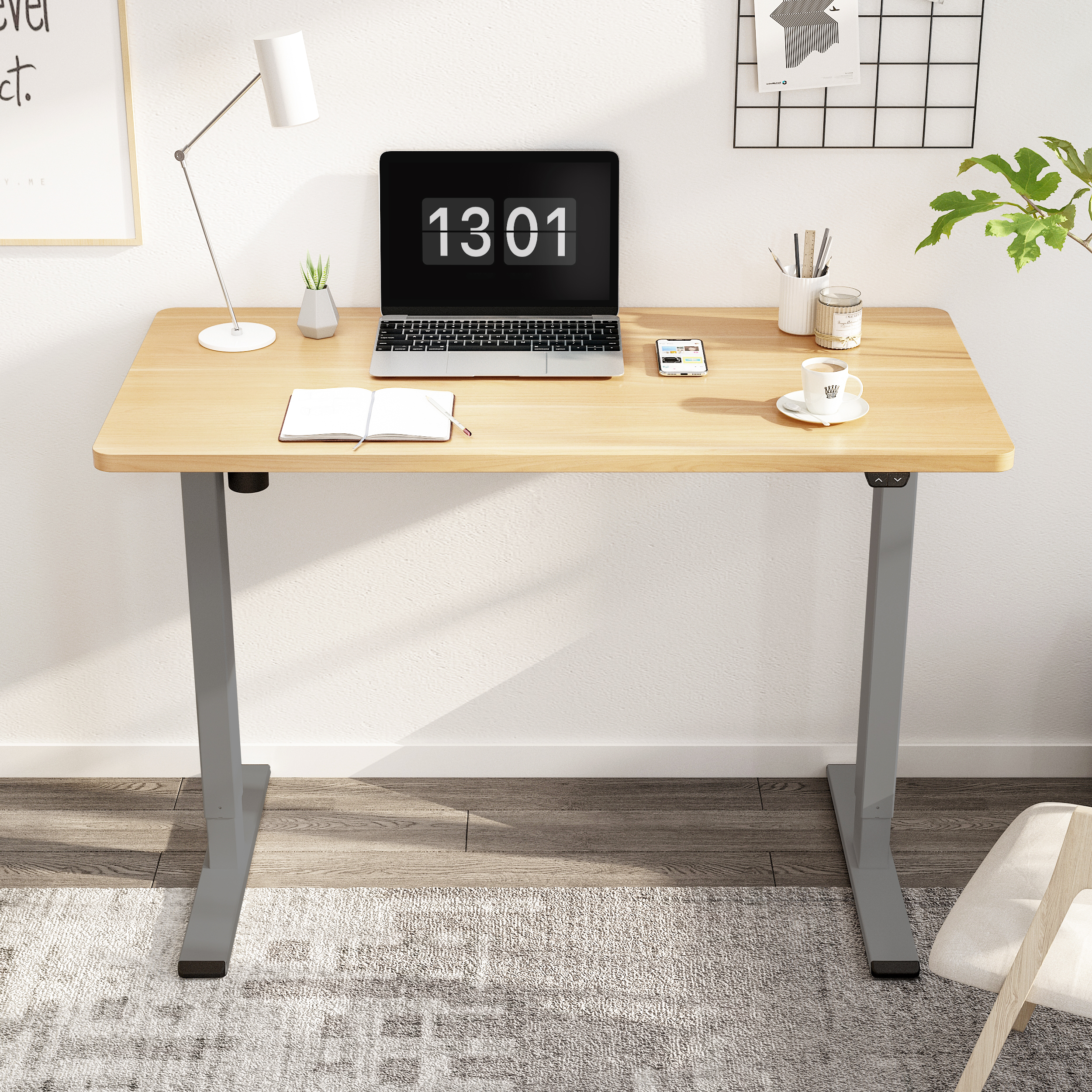 FLEXISPOT 42″x24″ Ergonomic Home Office Electric Height Adjustable Desk Gray Frame and Maple Desktop
