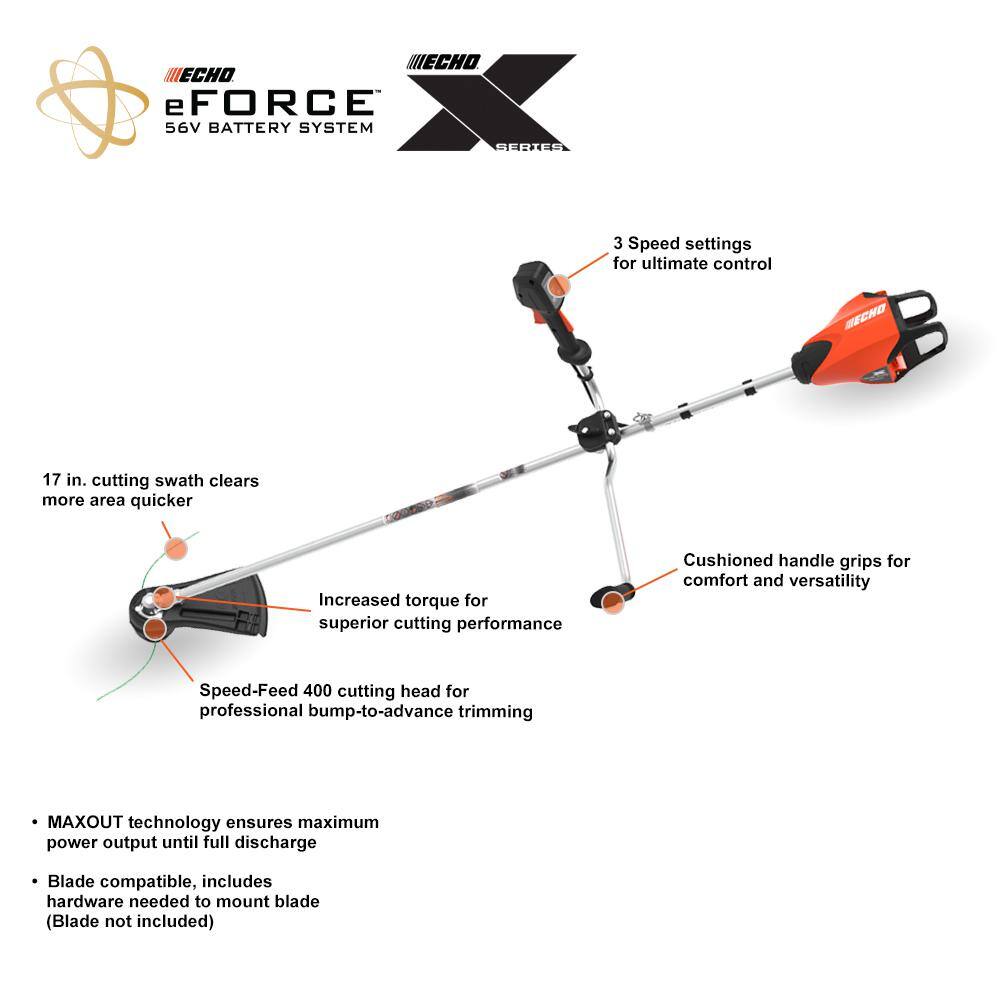 ECHO DSRM-2600UC2 eFORCE 56V X Series 17 in. Brushless Cordless Battery String Trimmer/Brushcutter with 5.0Ah Battery and Charger