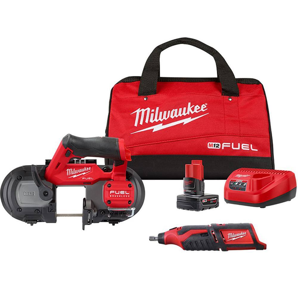 Milwaukee 2529-21XC-2460-20 M12 FUEL 12V Lithium-Ion Cordless Compact Band Saw XC Kit with M12 12V Lithium-Ion Cordless Rotary Tool