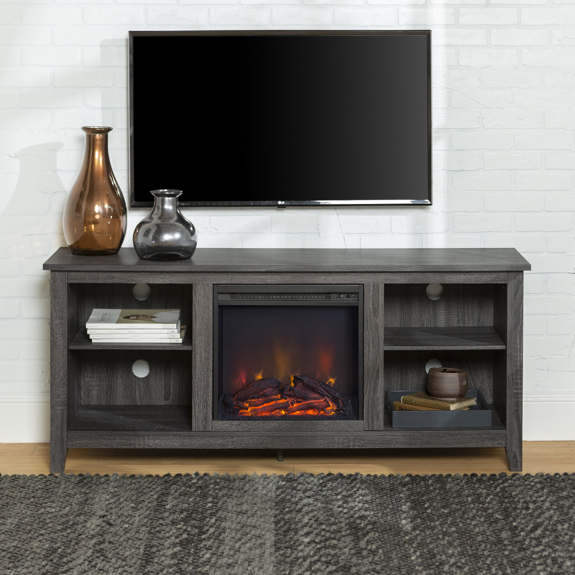 Walker Edison Charcoal Fireplace TV Stand for TVs up to 64″
