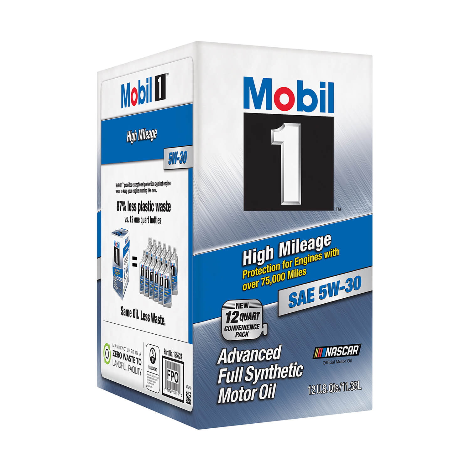 Mobil 1 High Mileage Full Synthetic Motor Oil 5W-30. 12 qt Bag in Box