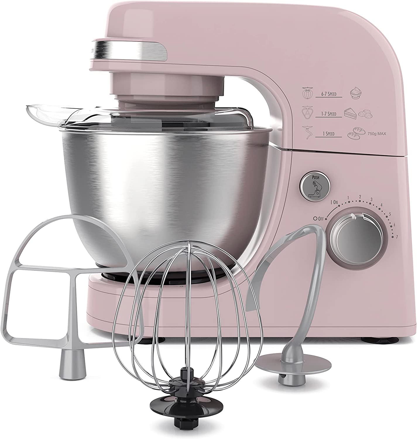 Hamilton Beach Electric Stand Mixer. 4 Quarts. Dough Hook. Flat Beater Attachments. Splash Guard 7 Speeds with Whisk. Rose