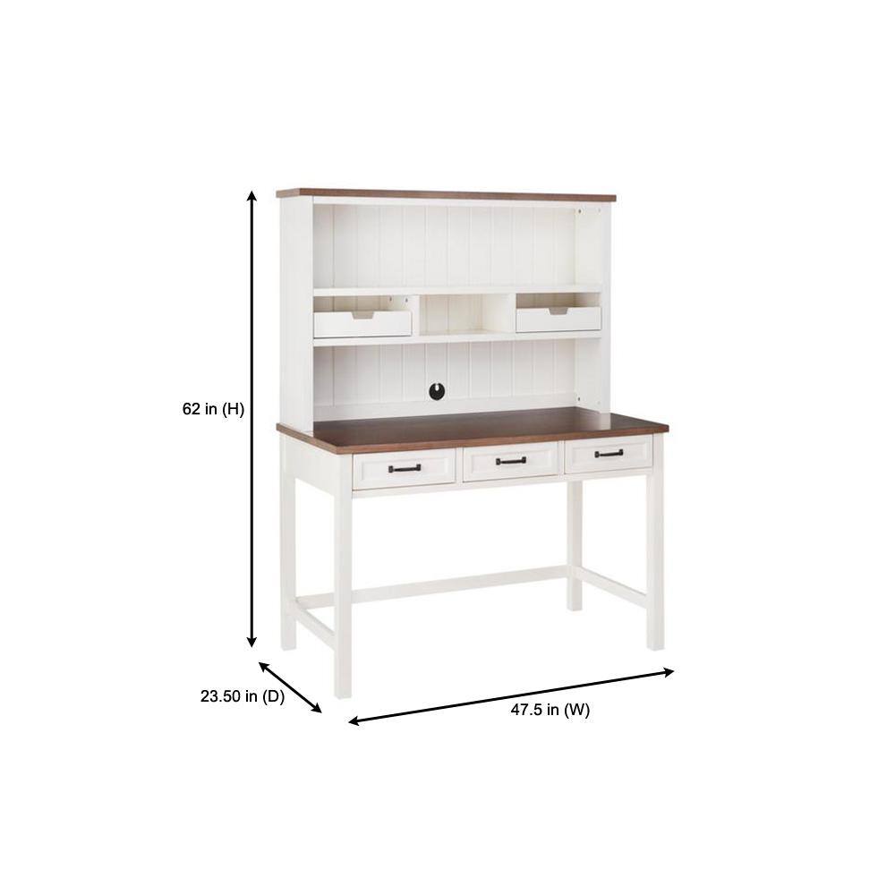 Home Decorators Collection 48 in. Rectangular White/Haze Wood 5-Drawer Writing Desk with Open Shelf Hutch