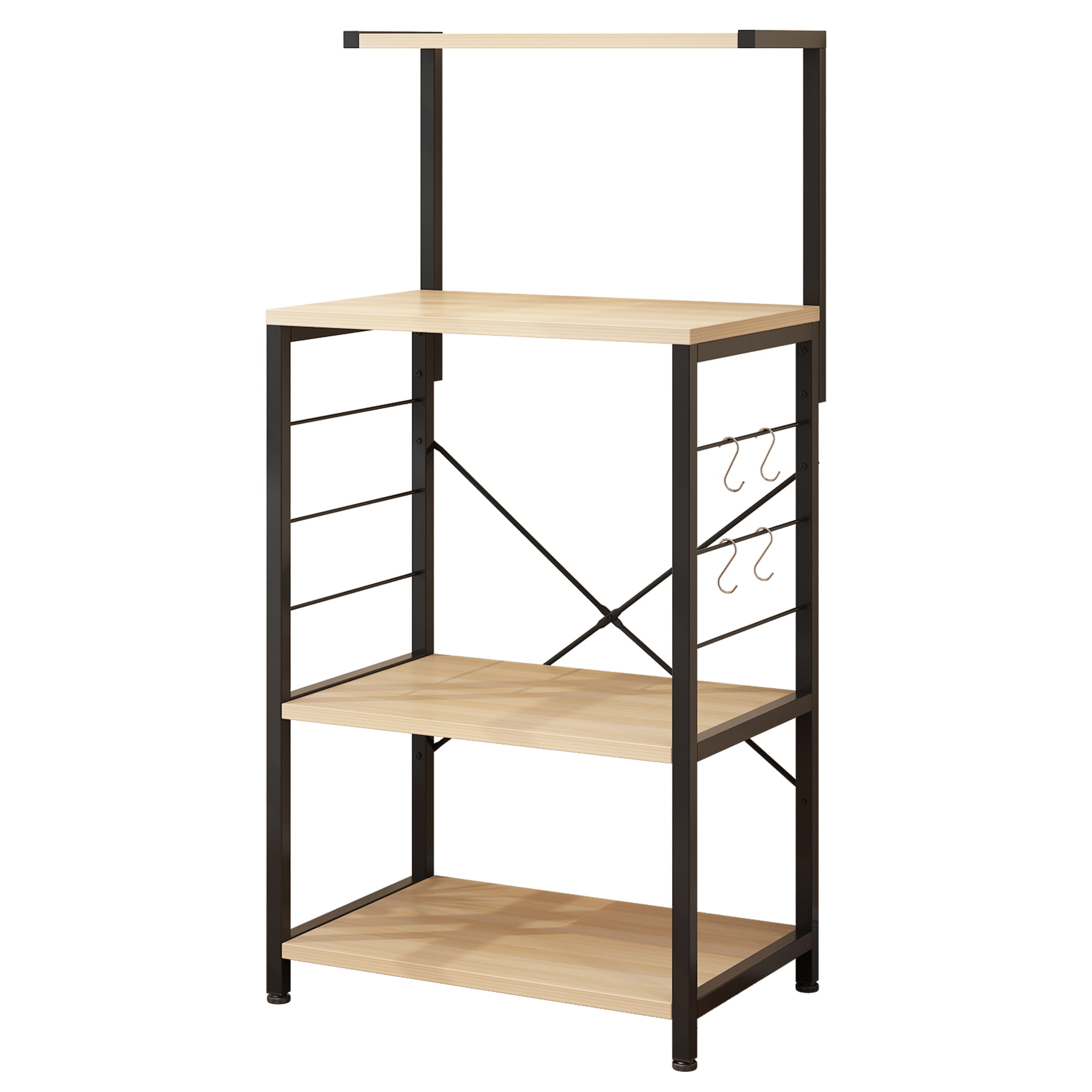 Ktaxon Kitchen Baker-s Rack Storage Shelf Microwave Stand Workstation with Side Hooks & 4-Tier Wood Shelves