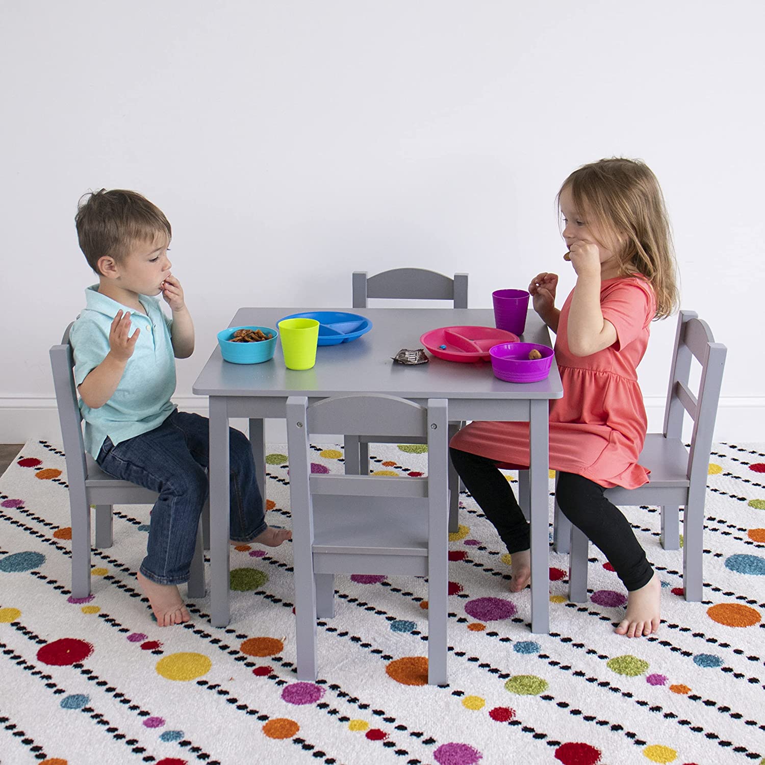 Humble Crew Kids Wood Table and 4 Chair Set. Grey