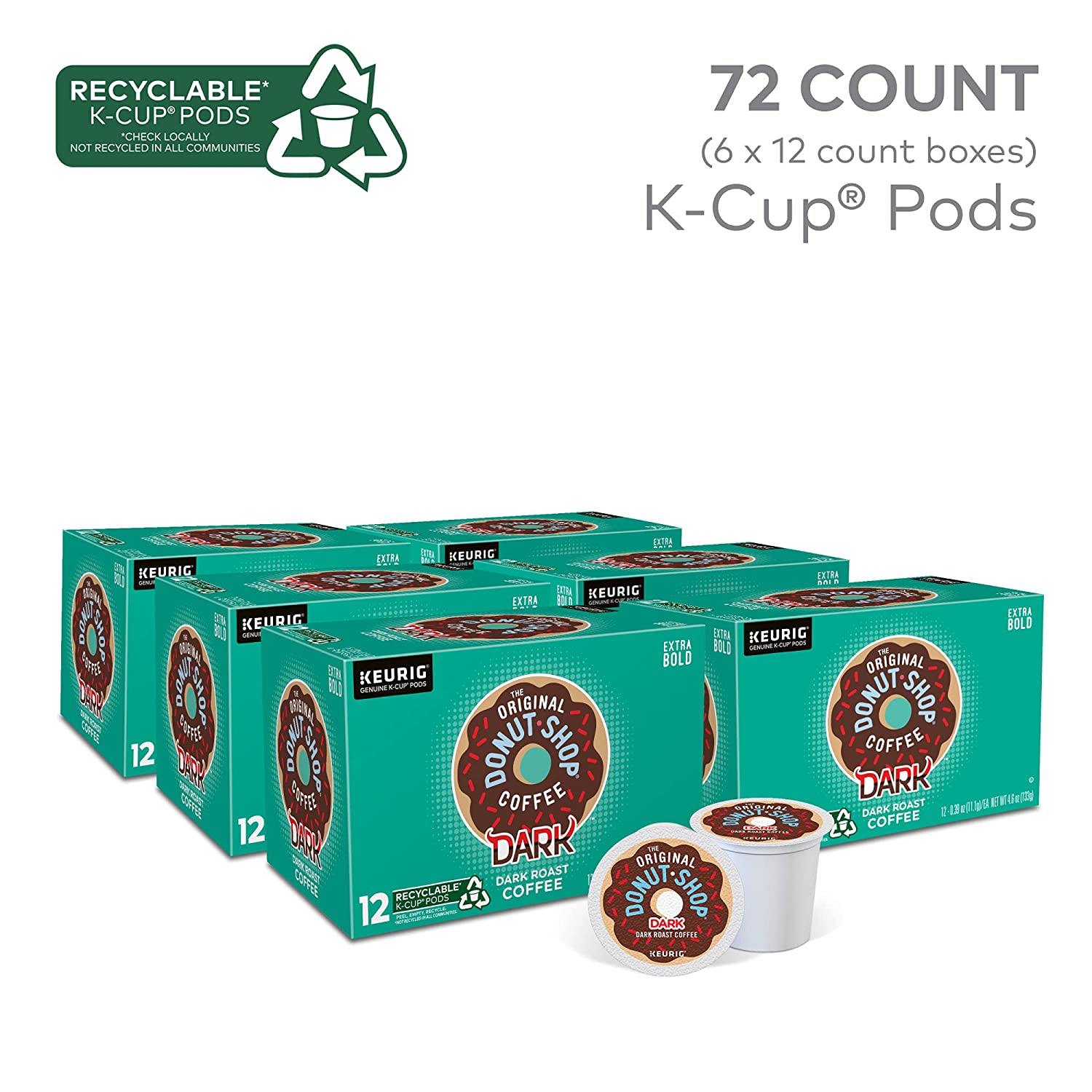The Original Donut Shop Dark Keurig Single-Serve K-Cup Pods. Dark Roast Coffee. 72 Count