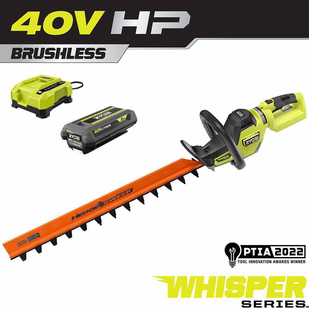 RYOBI RY40660 40V HP Brushless Whisper Series 26 in. Cordless Battery Hedge Trimmer with 2.0 Ah Battery and Charger