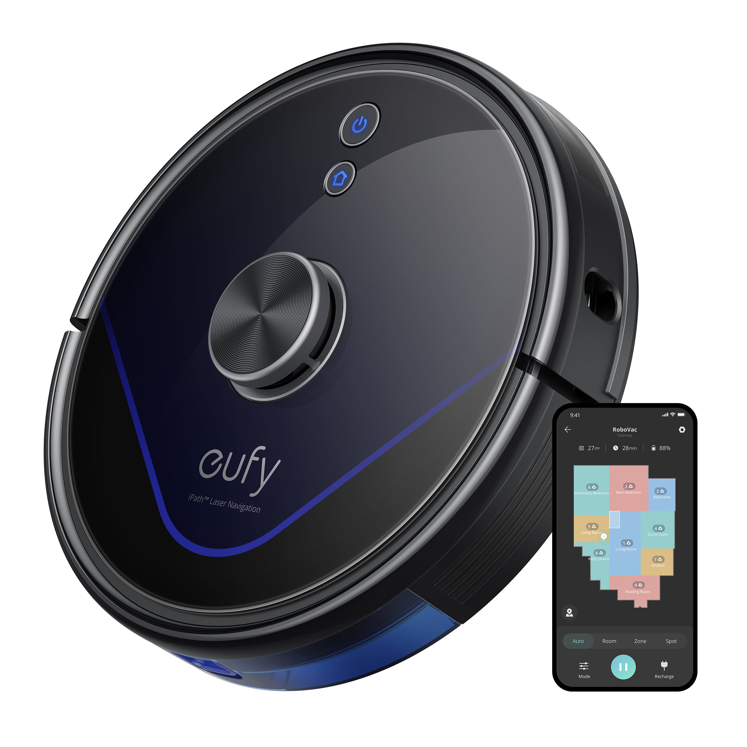eufy RoboVac LR20 Robot Vacuum. Laser Navigation for effortlessly precise cleaning. 3000Pa Superior Suction Power. EufyHome App