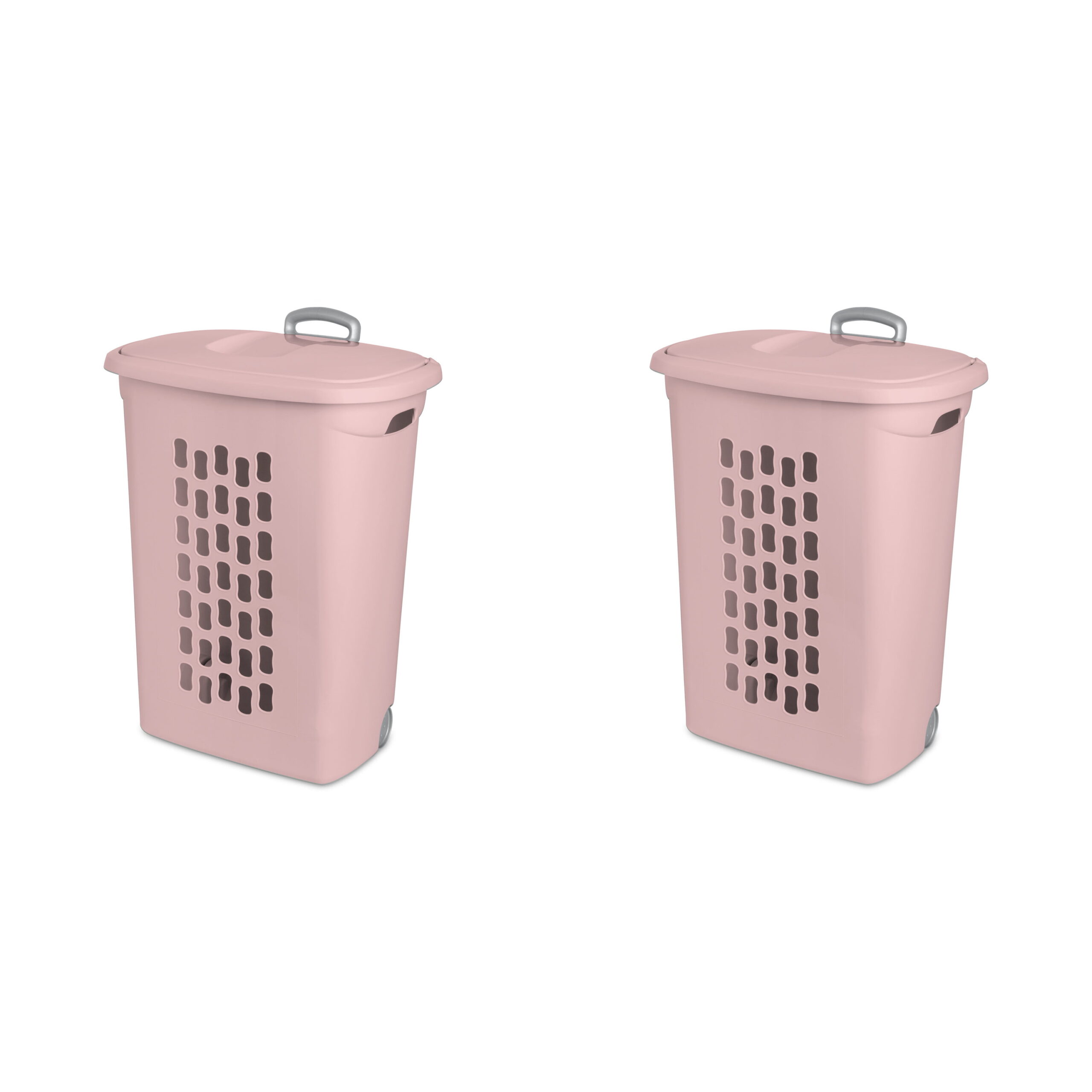 Sterilite Ultra™ Wheeled Plastic Laundry Hamper. Blush Pink. Set of 2