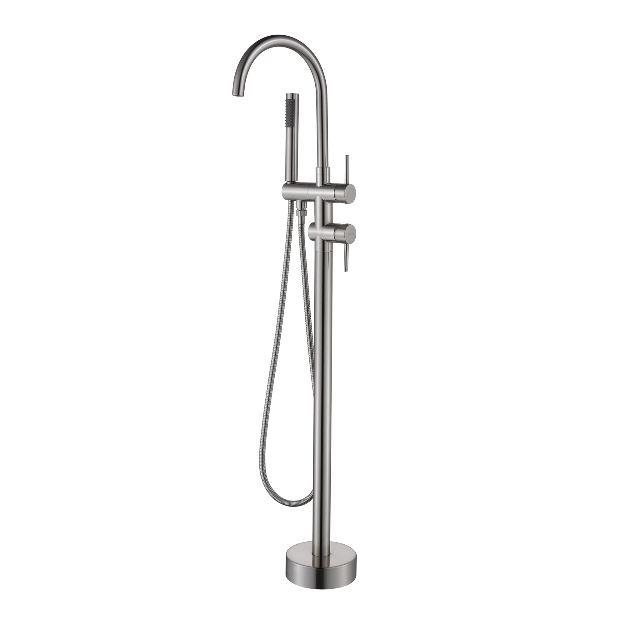 TrustMade Double Handle Freestanding Tub Filler with Handshower - R01 (Brushed Nickel)