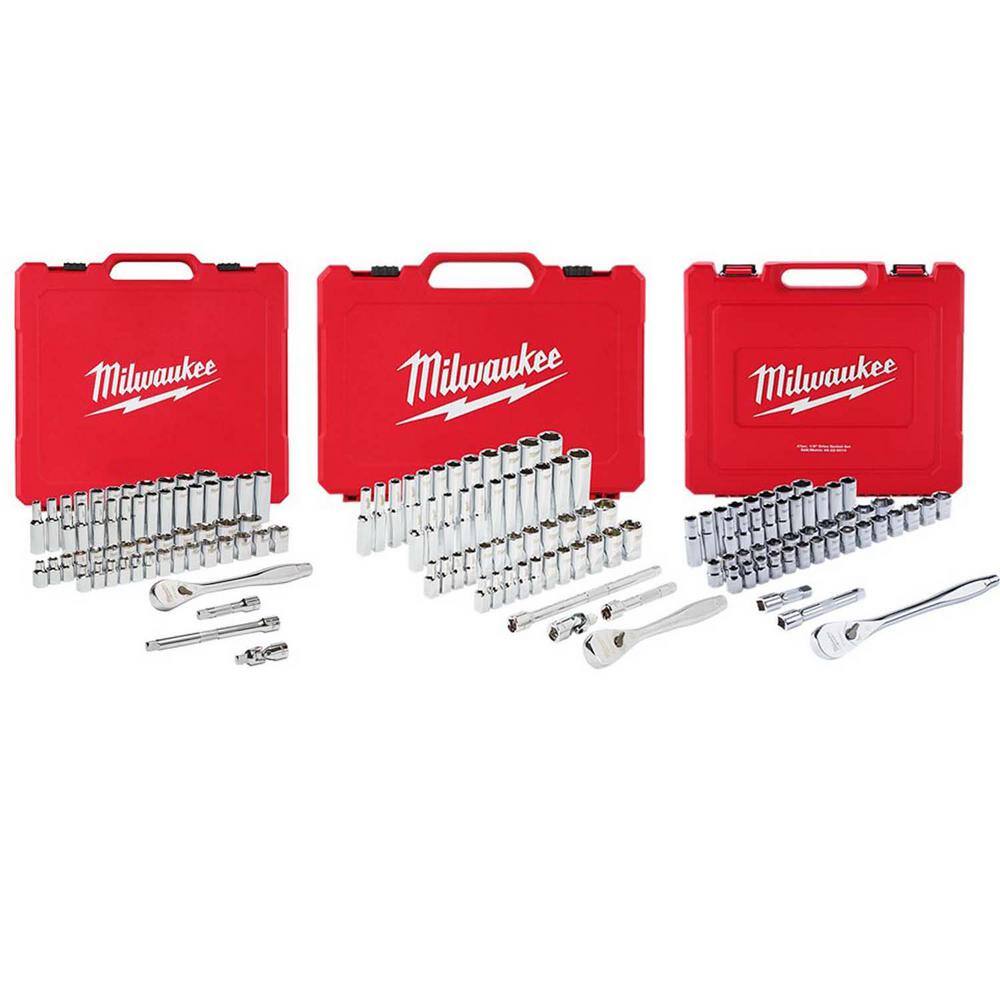 Milwaukee  1/4 in. and 3/8 in. and 1/2 in. Drive SAE/Metric Ratchet and Socket Mechanics Tool Set (153-Piece)