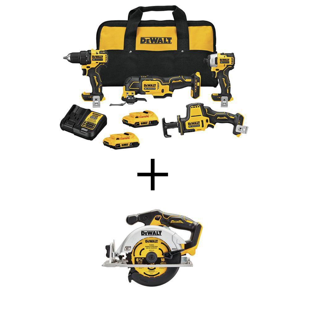 DEWALT DCK489D2WCS565B ATOMIC 20V MAX Lithium-Ion Cordless Brushless 4 Tool Combo Kit and 20V MAX Cordless Brushless 6.5 in. Circular Saw