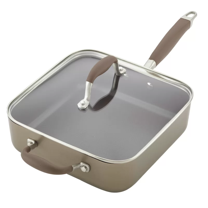 Anolon 83866 Advanced Hard Anodized Nonstick Saute Square Fry Pan with Helper Handle. 4 Quart. Bronze Brown