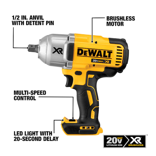 DEWALT DCF899P1 20-Volt MAX XR Cordless Brushless 1/2 in. High Torque Impact Wrench with Detent Pin Anvil. (1) 20-Volt 5.0Ah Battery