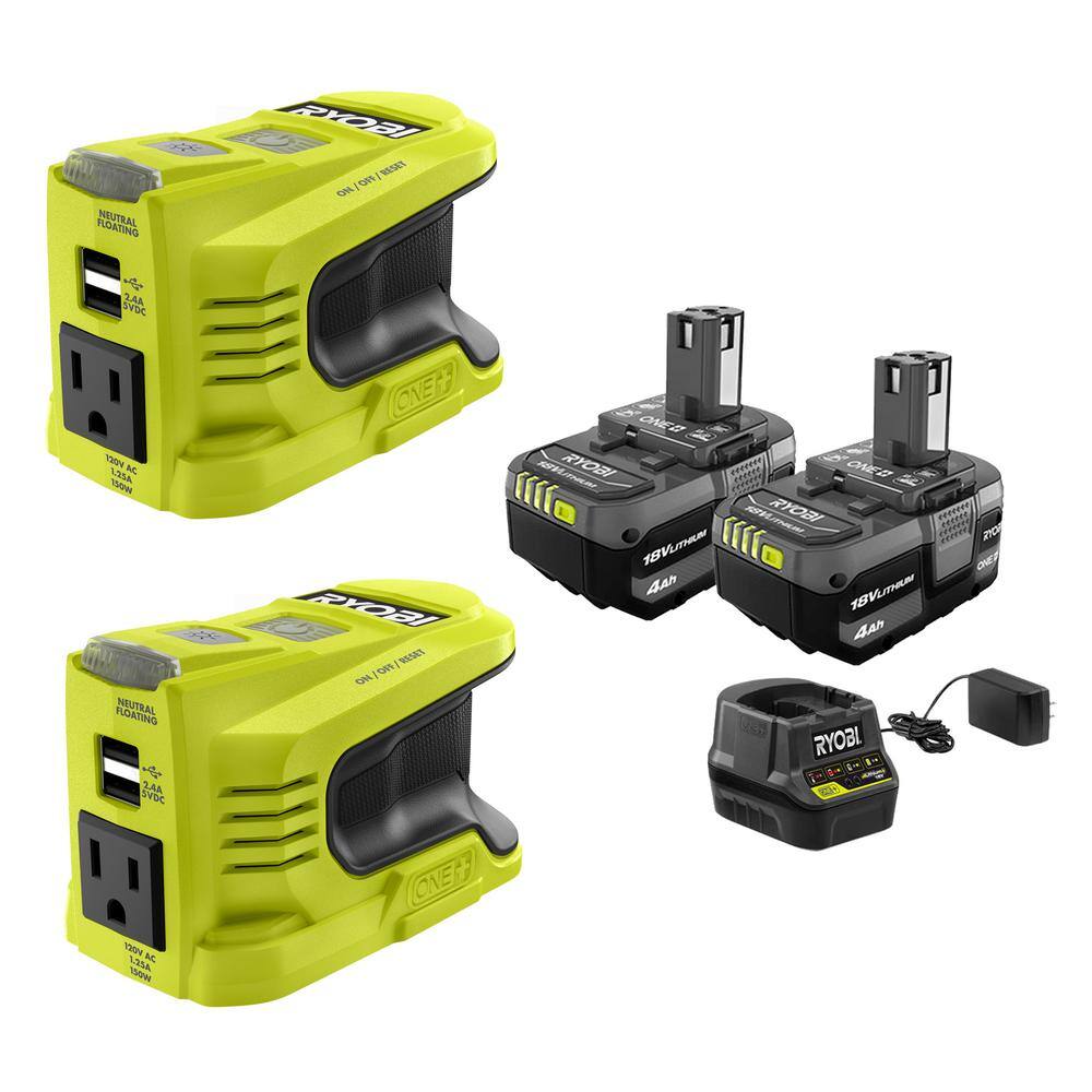 RYOBI RYi150BG-BK2 Two 150-Watt Power Source for ONE+ 18-Volt Battery with (2) 4.0 Ah Batteries and (2) Chargers