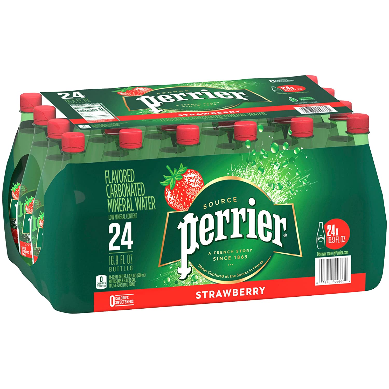 Perrier Strawberry Flavored Sparkling Water 16.9 FL OZ Plastic Water Bottles (24 Count) 405.6 fl oz.