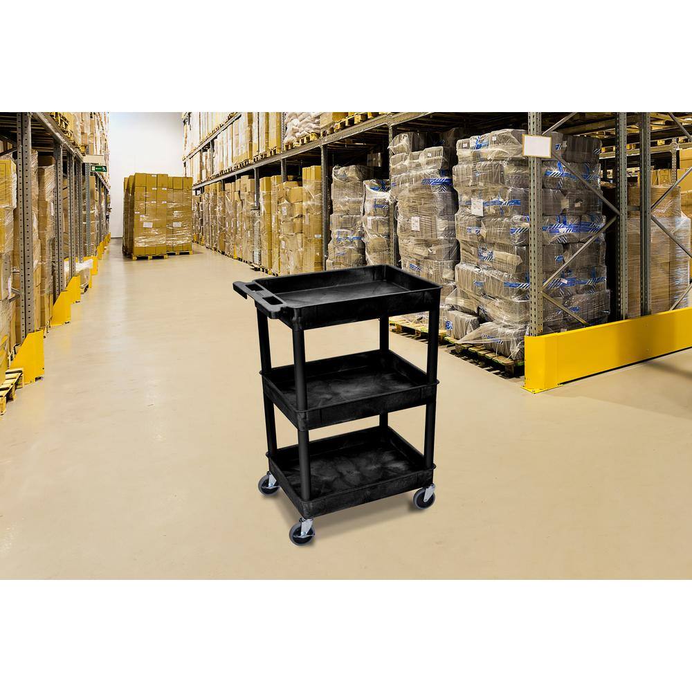 Luxor STC111-B 24 in. x 18 in. 3 Tub Shelf Plastic Cart. 4 in. Casters in Black