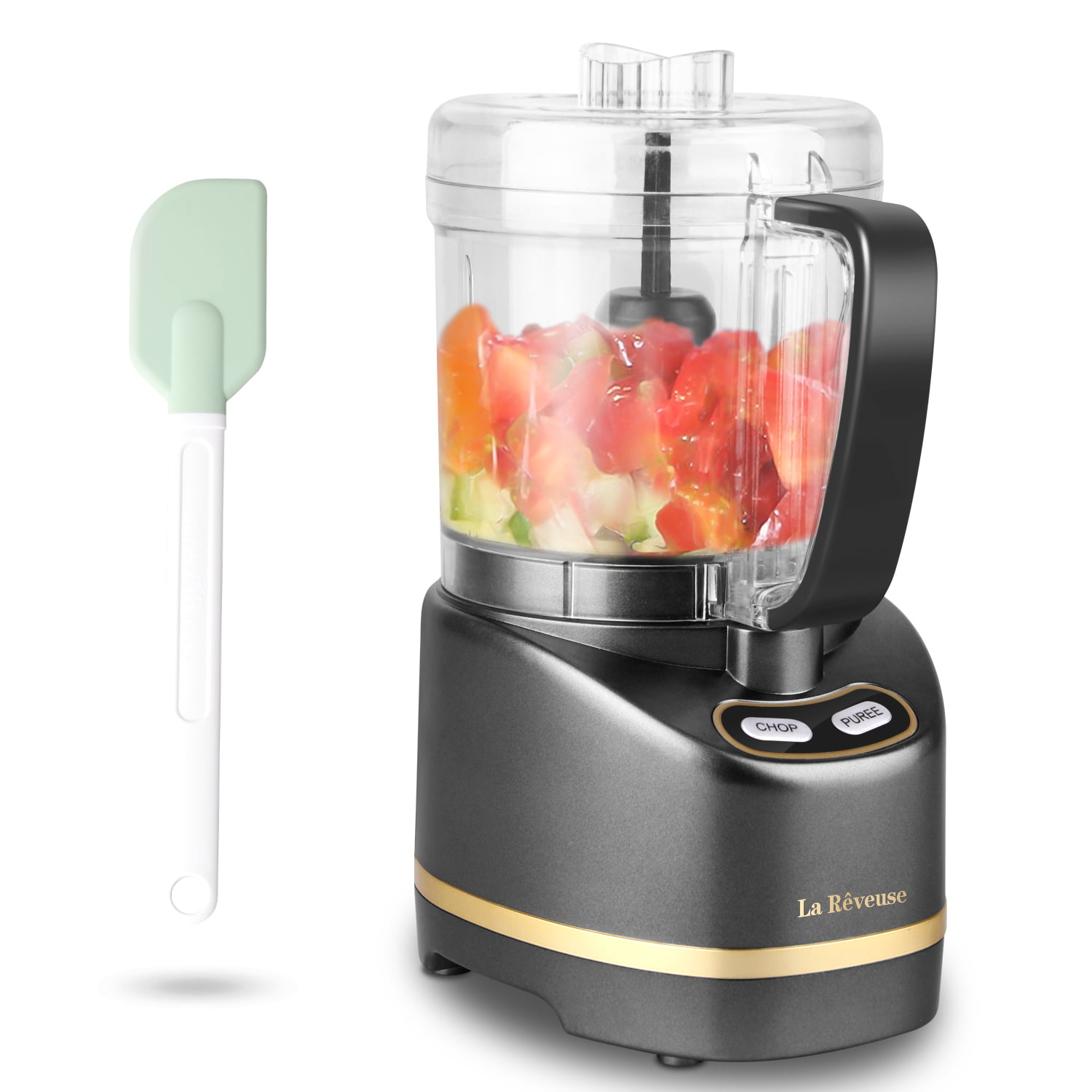 La Reveuse Electric Mini Food Processor Blender with 200 Watts. 2-Cup Prep Bowl for Mincing.Chopping(Metallic Gray)