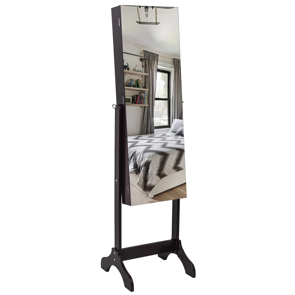 DISCOUNTTODAY Full Mirror Wooden Floor Standing 4-Layer Shelf With Inner Mirror Jewelry Storage Adjustable Mirror Cabinet - Dark Brown 14.6 x 3.9 x 42.5